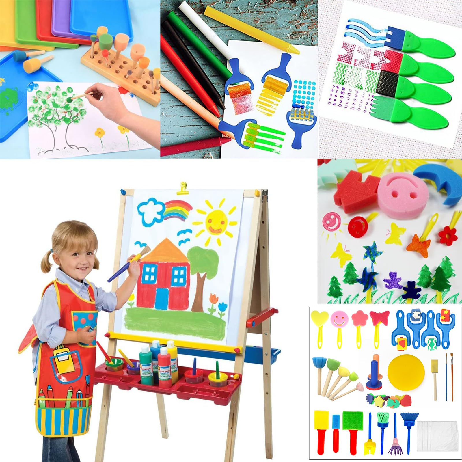 Kids Painting Sponges Set - Non-Toxic Foam Art Stamps & Brushes for Toddlers Early Learning, DIY Craft Drawing Tools - Perfect for Classroom, Home, Birthday Party Activities (1 Pack)