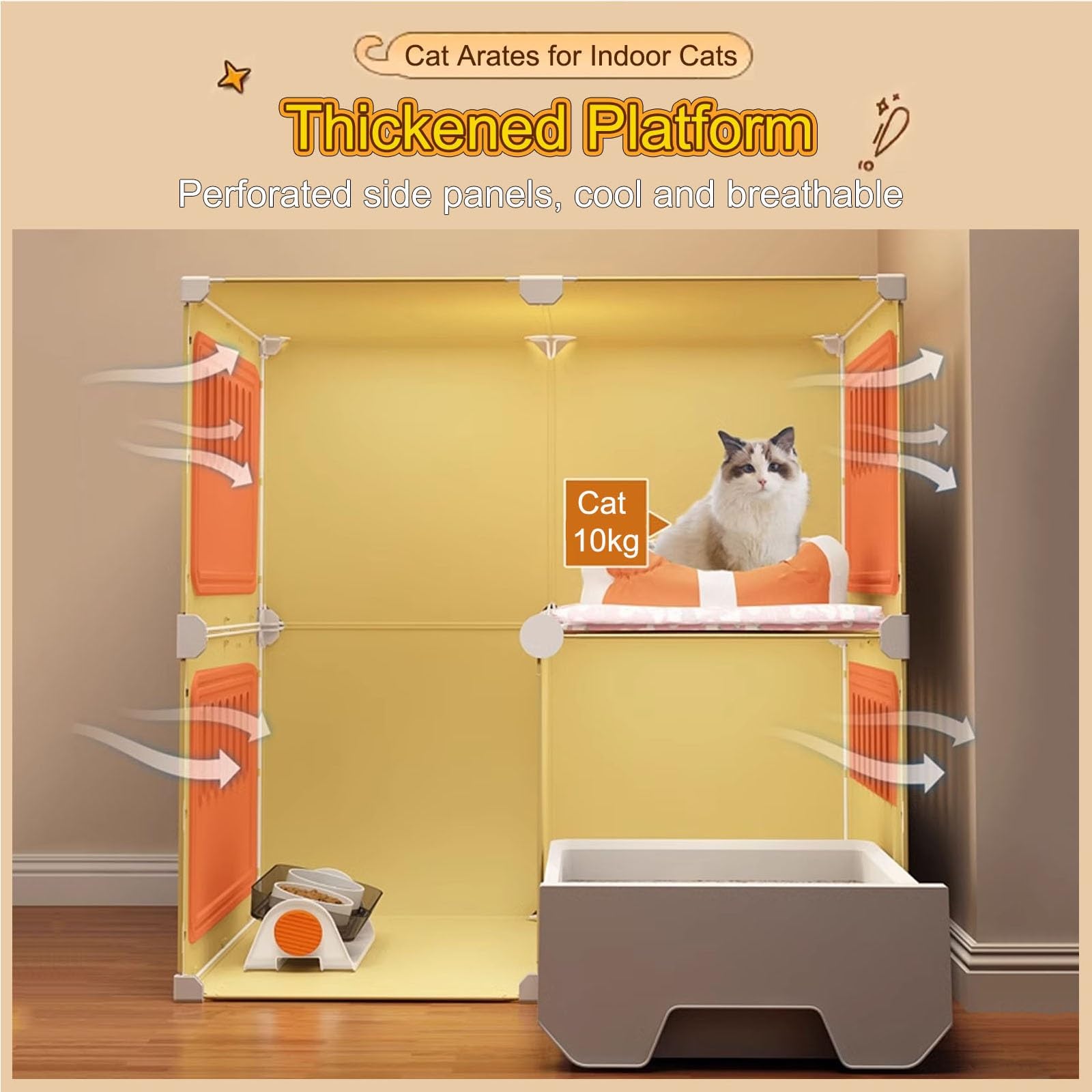 Premium Cat Cage Indoor with Litter Box & Storage Top - 106x46.5x116cm Large Pet Kennel with Ventilation Panels | Perfect for Small Apartments, Travel & Multi-Cat Homes (Package 2, Gray)
