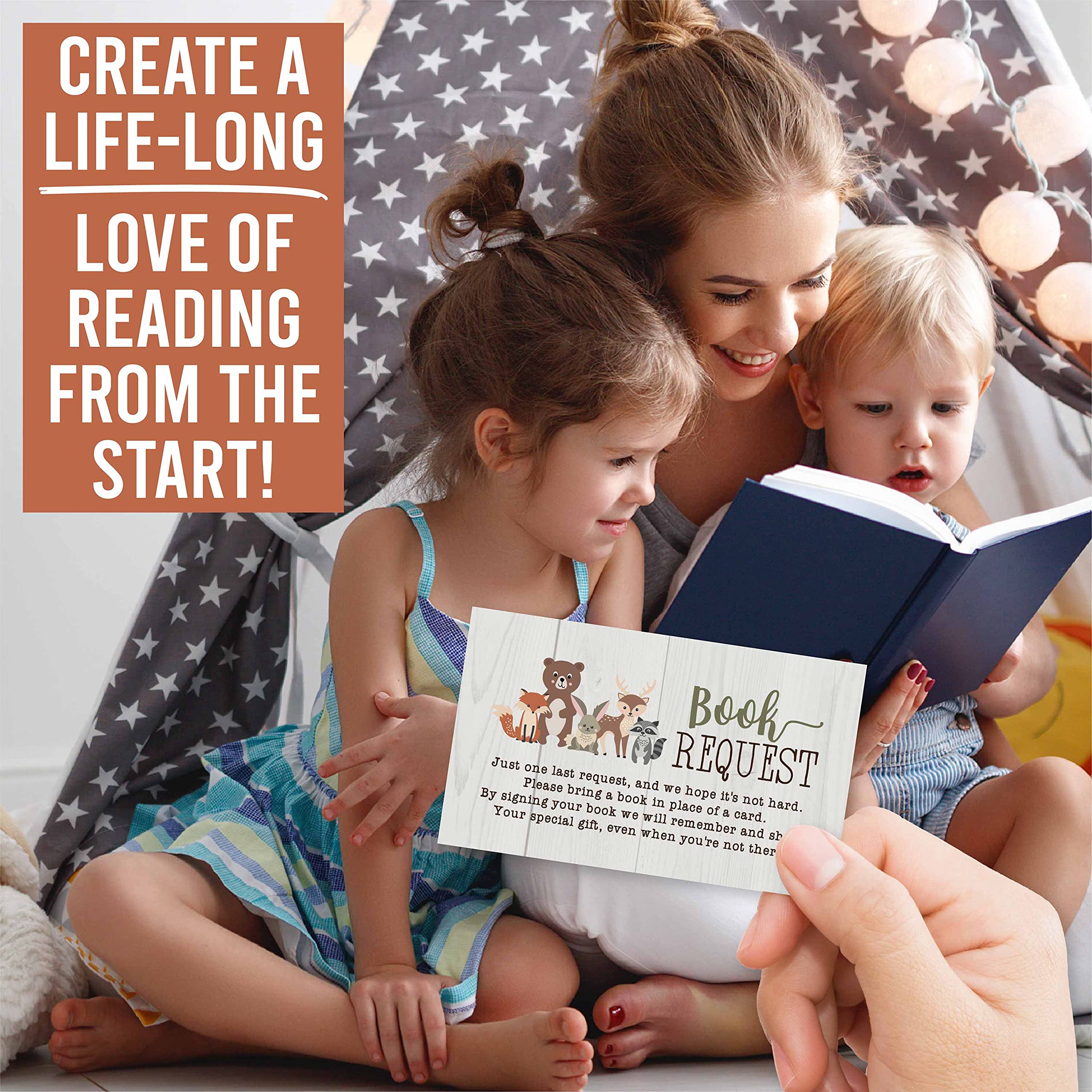 Hadley Designs 25 Baby Shower Books - Woodland Themed Baby Shower Invitation Inserts, Book Request Guest Book Alternative for Baby Showers, Bring a Book Instead of a Card - Perfect for Woodland Nursery Decor & Baby Shower Favors