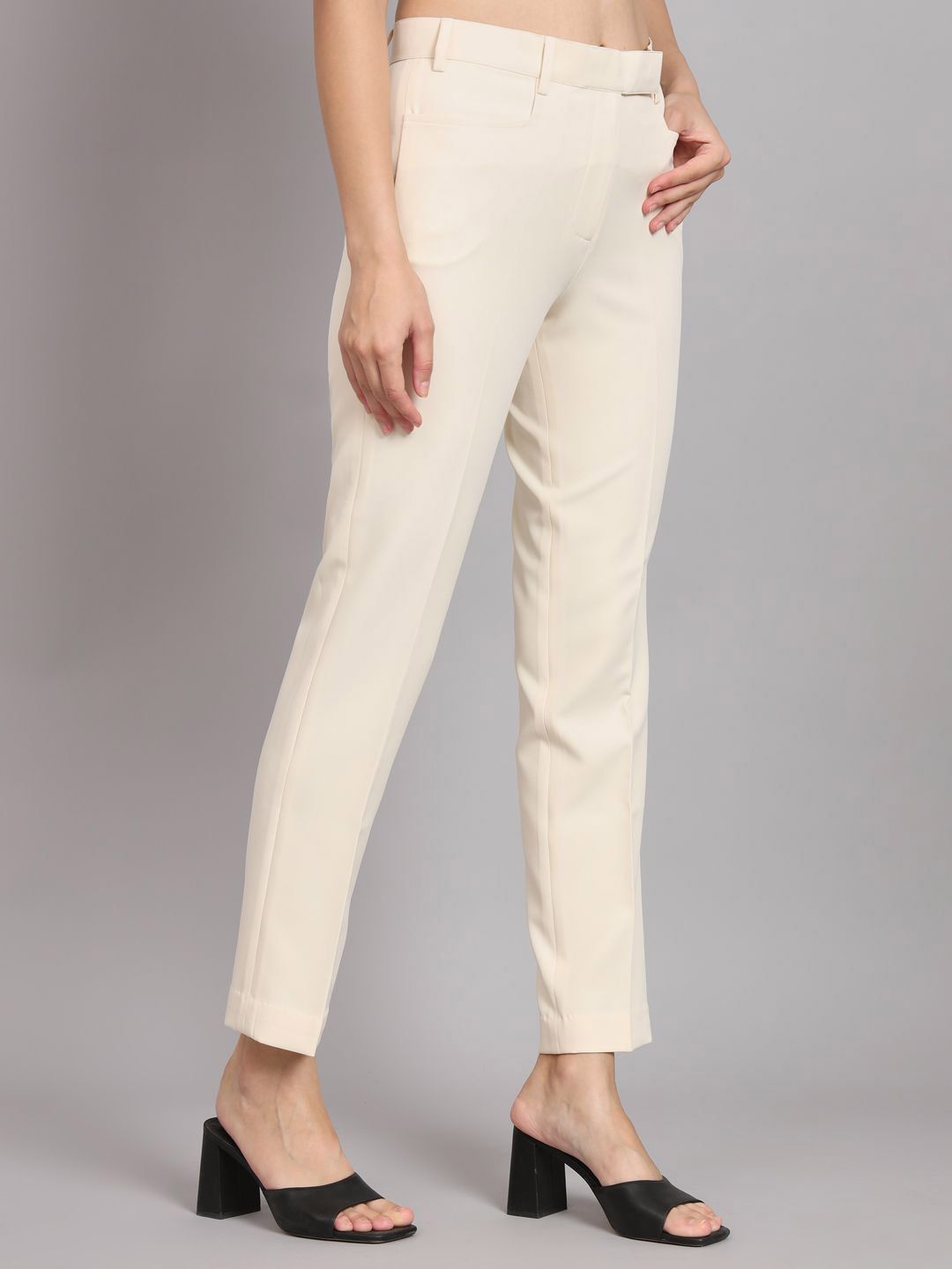 Regular Fit Mid Waist Trouser for Women - Comfortable Office Pants in Off White | Perfect for Business Casual, Workwear & Professional Outfits