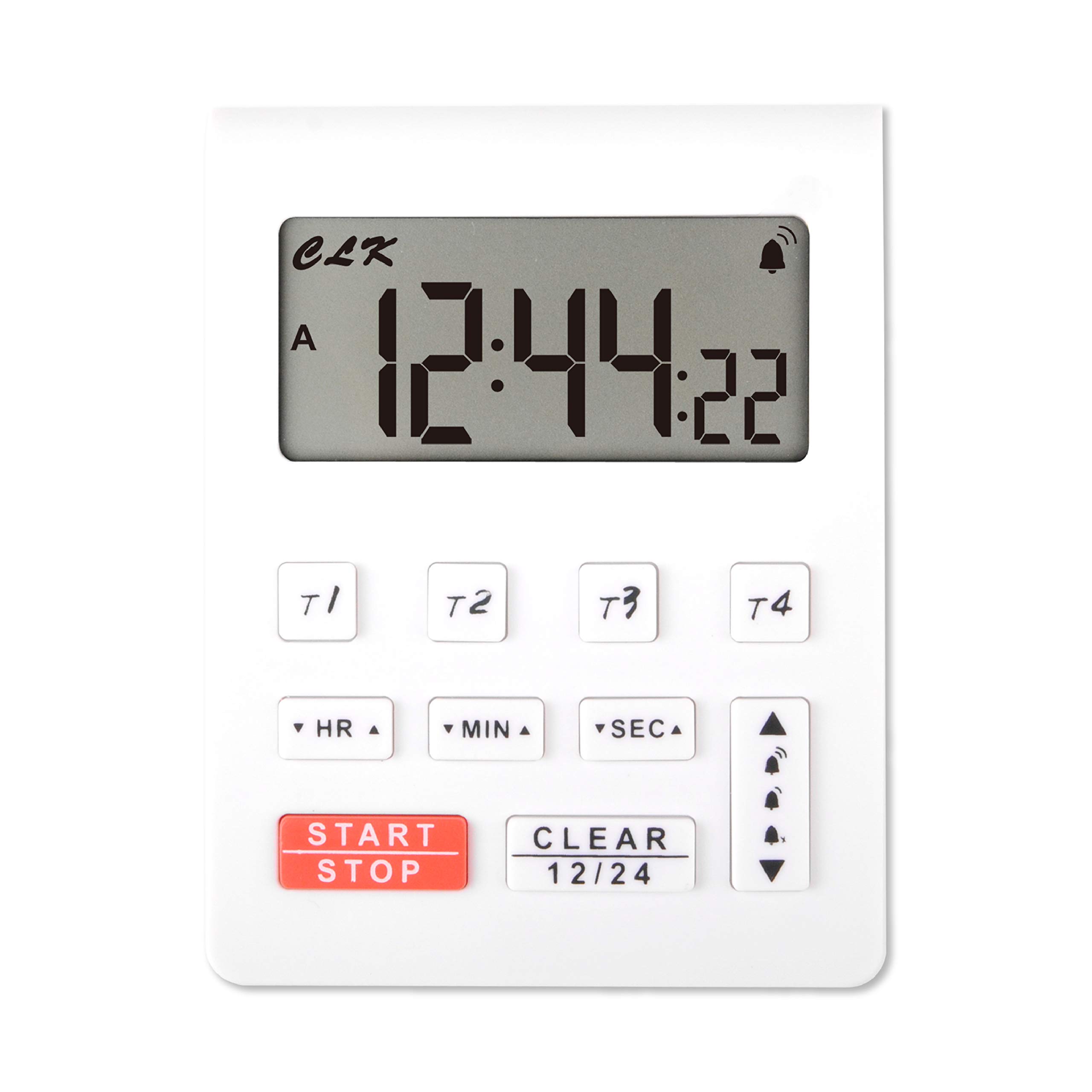 Runleader Digital Kitchen Timer with 4 Countdown Timers & Stopwatch - Large Display 12/24H Clock with Alarm - Perfect for Baking, Cooking, Homework & Fitness (White-205) | Compact Desktop Timer for Home, Office & Gym Use