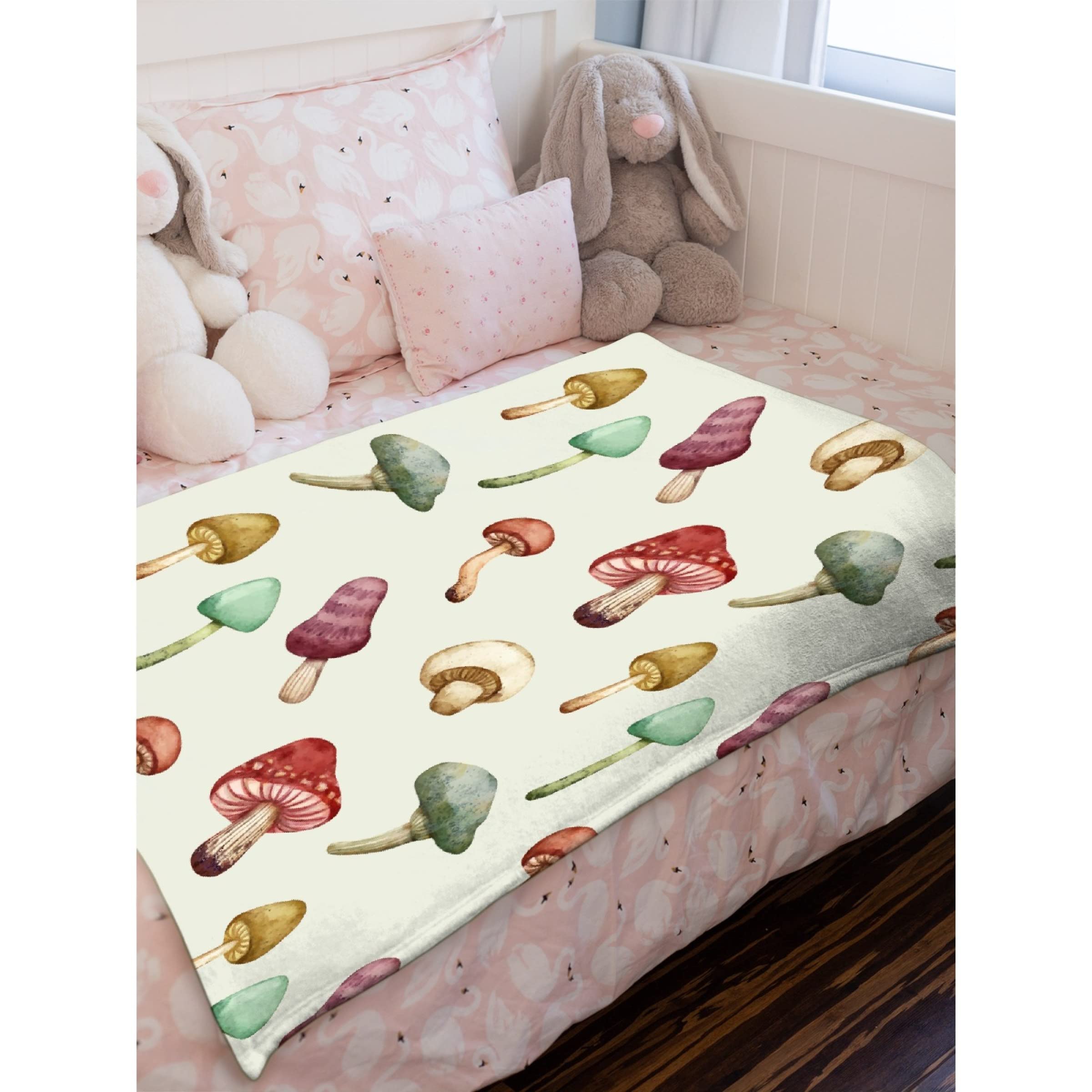 **Avalokitesvara Wild Forest Mushroom Flannel Blanket – Ultra Soft & Warm 80x60 Inch – Cozy Throw for Bed, Couch, Sofa – Perfect for Adults, Winter Nights & Home Decor**
