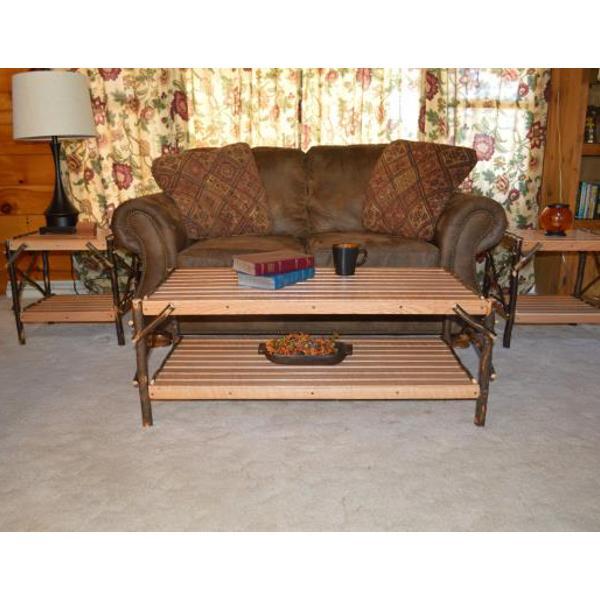 Solid Hickory Wood Coffee Table with Storage Shelf - Rustic Farmhouse Living Room Furniture for Home Decor & Entertainment Areas