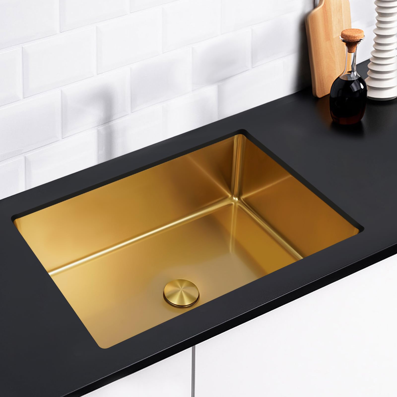 Luxury Gold Modern Undermount Bathroom Sink - Stainless Steel Rectangular Wash Basin for Bathroom, Washroom & Hotel Use - Perfect for Contemporary Home & Commercial Spaces