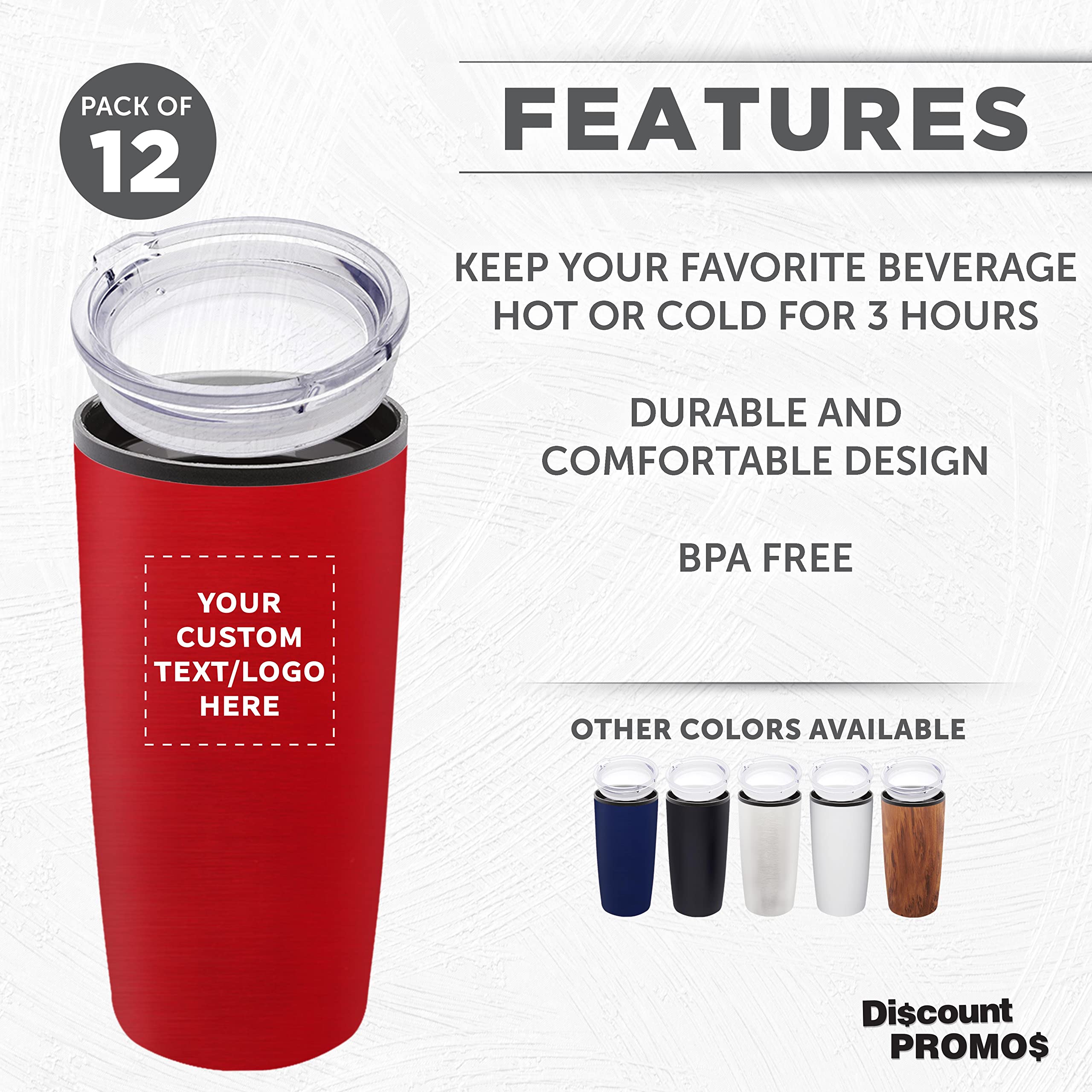 12-Pack Custom 20 oz Plastic Tumblers with Lids - Insulated Personalized Bulk Coffee Cups for Iced Drinks, Travel, Parties & Outdoor Use - Red