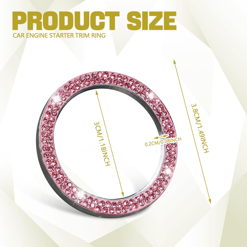 Sparkling Crystal Rhinestone Car Ring Emblem Sticker - Push Start Button Cover & Key Ignition Knob Ring - Elegant Car Interior Decoration for Women - Perfect for Luxury Vehicle Customization & Gift Giving