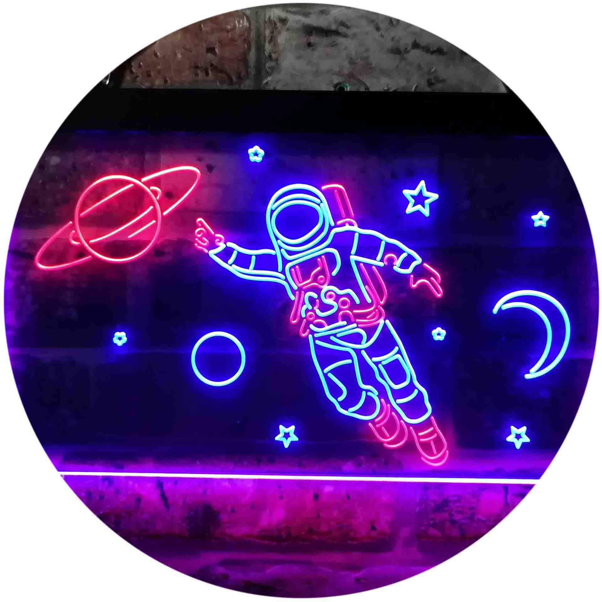 ADVPRO Astronaut Planets Stars Space Moon Dual Color LED Neon Sign - Red & Blue Wall Art (24