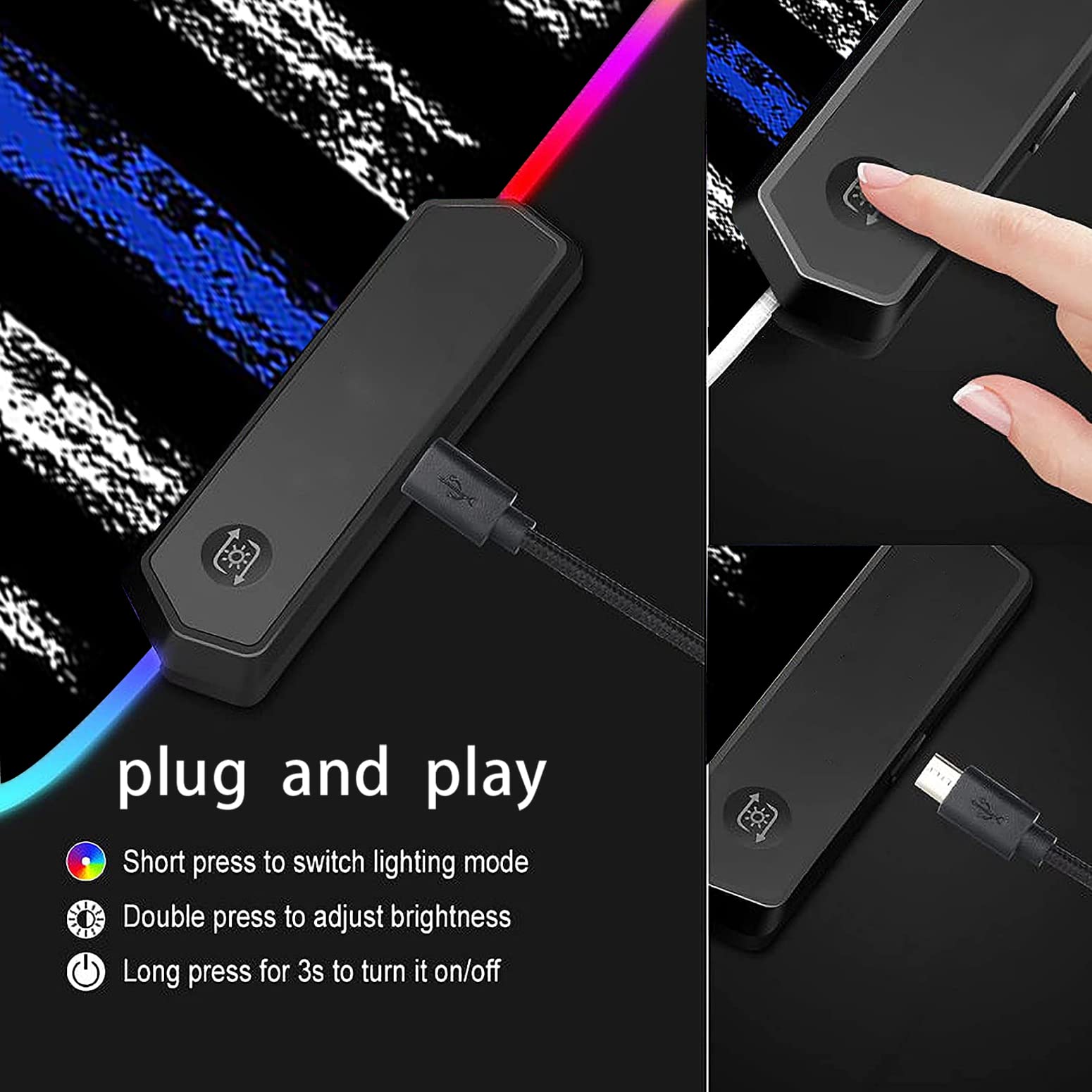 RGB Gaming Mouse Pad with LED Lights - Large Non-Slip Desk Mat for Keyboard & Mouse | Waterproof Optical Surface | Perfect for PC Gaming, Office Work & Streaming Setup | Retro Thin Blue Line American Flag Design