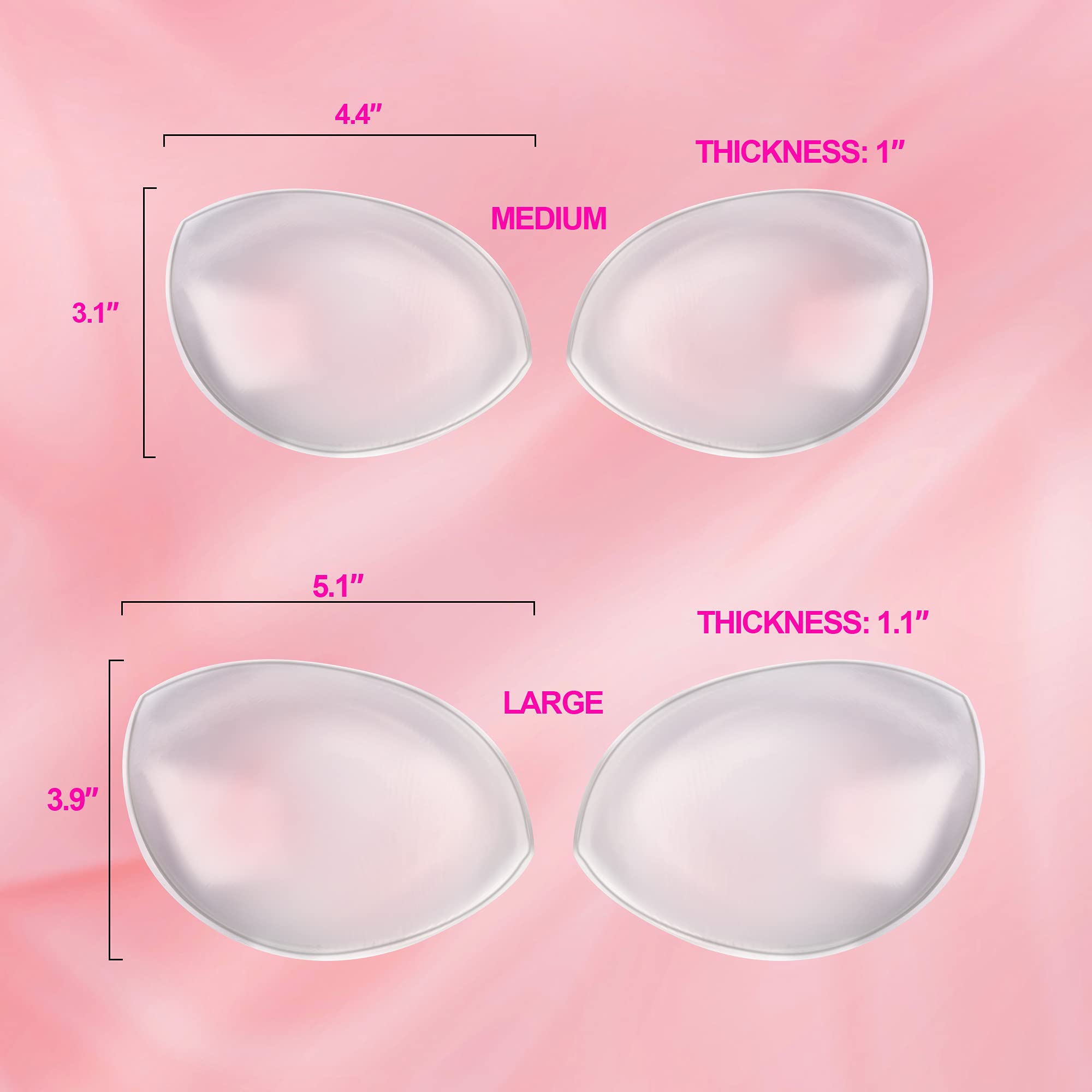 Yofidra Silicone Bra Inserts & Breast Enhancers - Add 2 Cups Size, Breathable & Reusable Push Up Pads (1 Pair, Solid, Large) - Perfect for Swimwear, Dresses & Everyday Wear