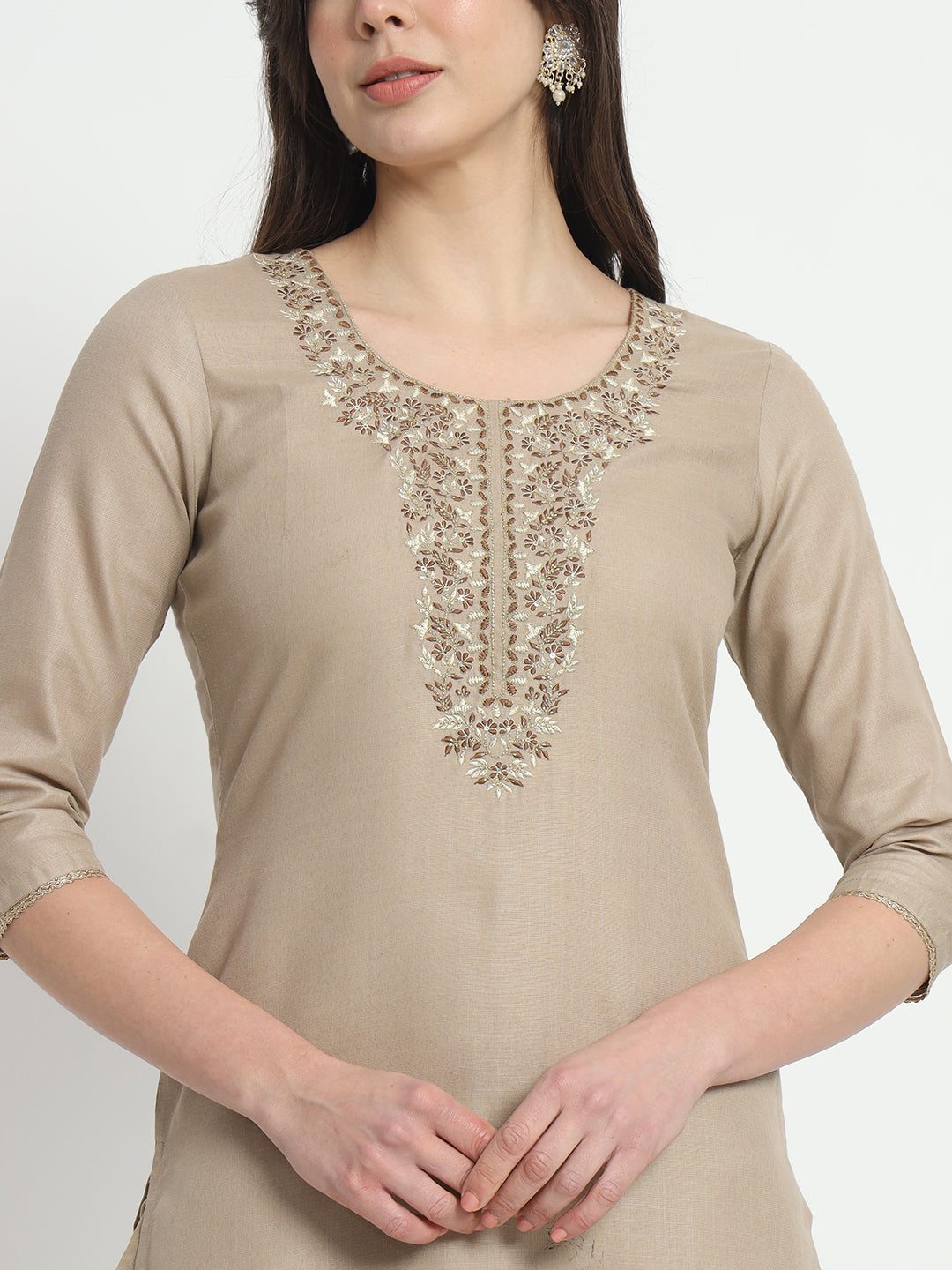 Elegant Beige Embroidered Pant Suit for Women - Designer Ready-to-Wear Formal Outfit - Perfect for Weddings, Office Wear & Special Occasions