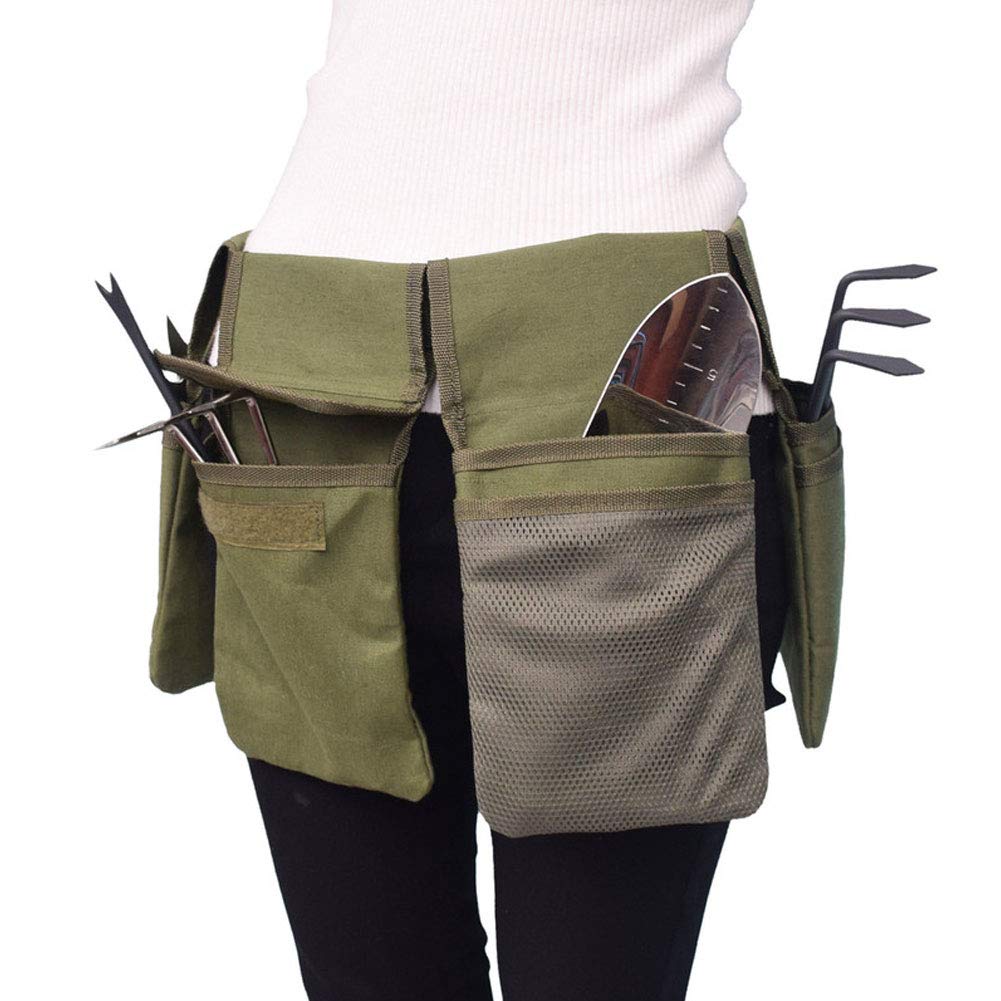 Heavy Duty Canvas Garden Tool Belt - Waterproof Gardening Waist Apron with 4 Pockets for Tools, Seeds & Accessories (Army Green) - Perfect for Landscaping, Yard Work & Outdoor DIY Projects