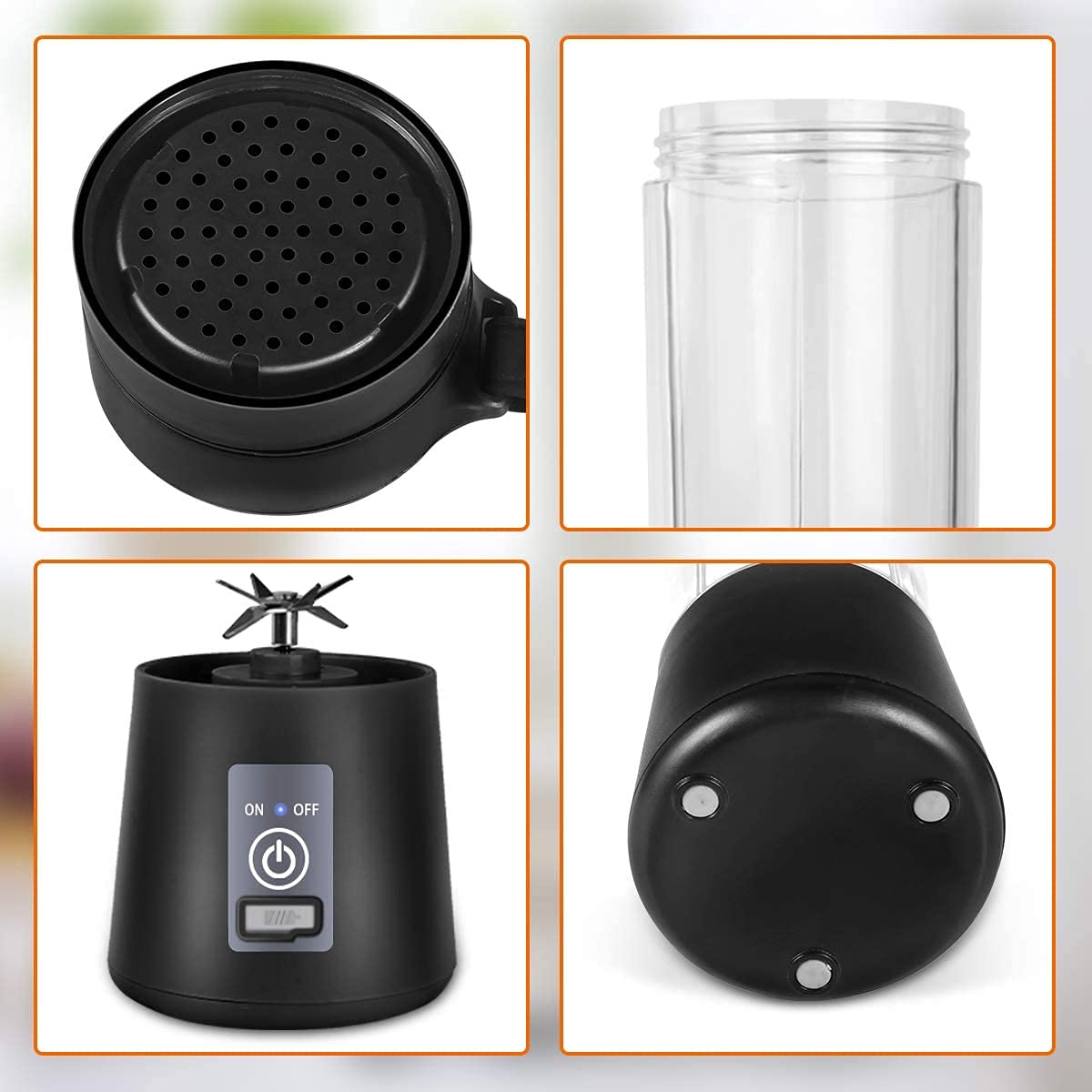 Portable USB Rechargeable Blender - 6 Blade Personal Smoothie Maker for Fruits, Vegetables & Protein Shakes - Compact Travel Blender for Gym, Kitchen & Outdoor Activities - Upgraded Mini Blender (Black) - Perfect for Smoothies, Juices & Meal Prep On The Go