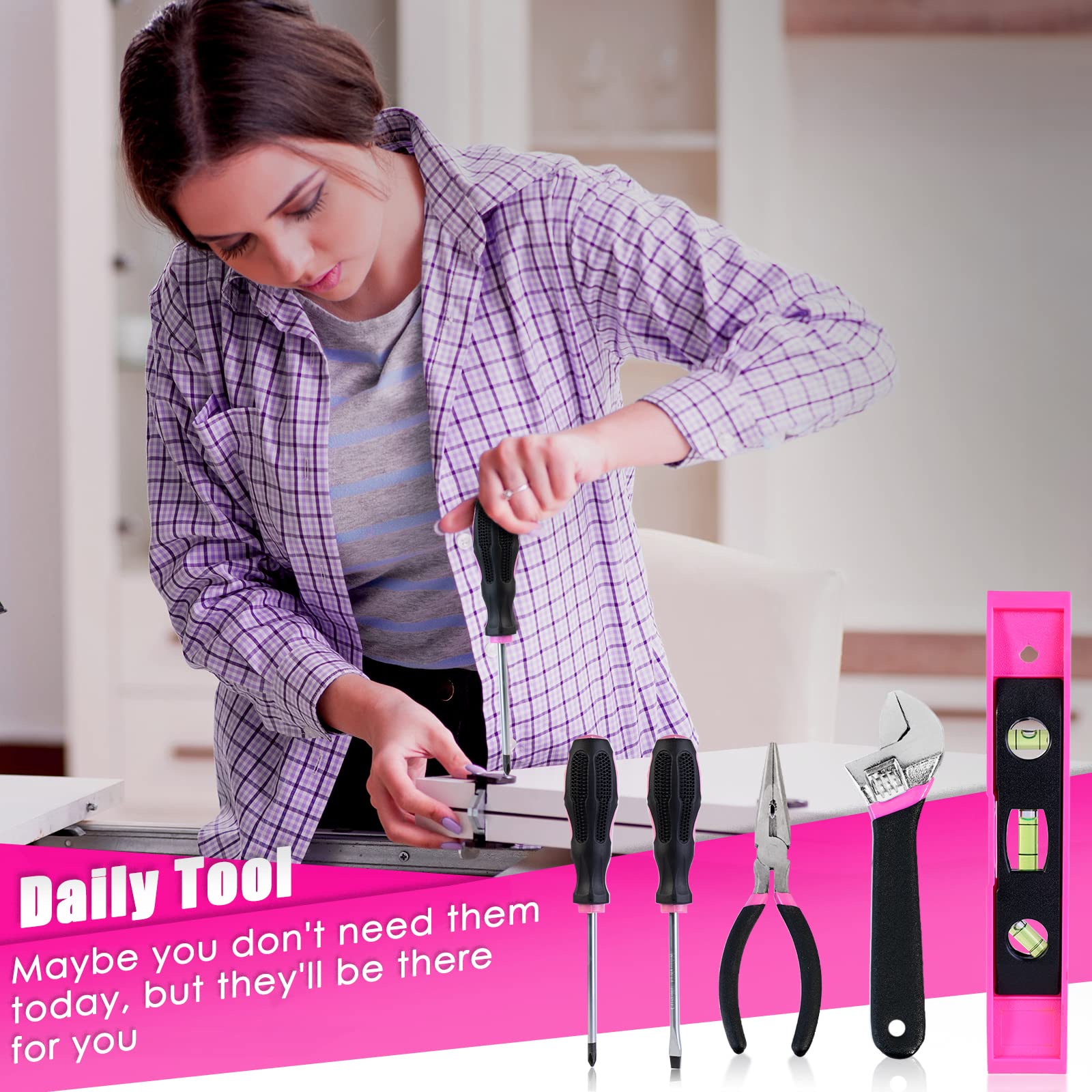 20V Cordless Drill Tool Kit (265in-lbs Torque) - Pink Power Tool Set for Women | Home Repair & DIY Projects | Includes Large Capacity Storage Bag - Perfect for Woodworking, Furniture Assembly & Household Fixes