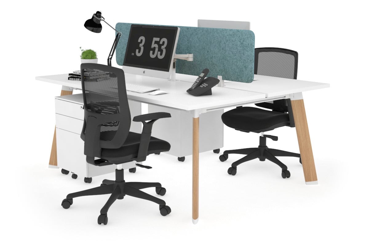 2 Person Workstation with Wood Imprint Frame - 1400L x 700W - Perfect for Office Collaboration & Home Workspaces
