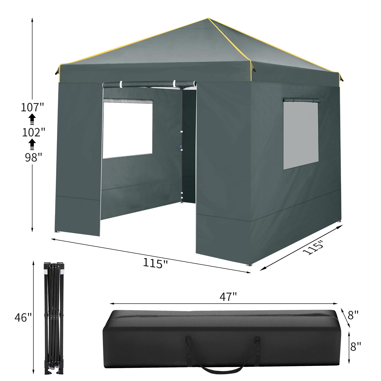 COBIZI 10x10 Pop Up Canopy Tent with 4 Sidewalls & Mesh Windows 2.0 - Waterproof Instant Gazebo for Outdoor Events, Parties, Exhibitions, Picnics - Includes Carry Bag, 4 Stakes & Ropes (Gray) - Perfect for Backyard BBQs, Farmers Markets, Beach Outings and Camping Trips