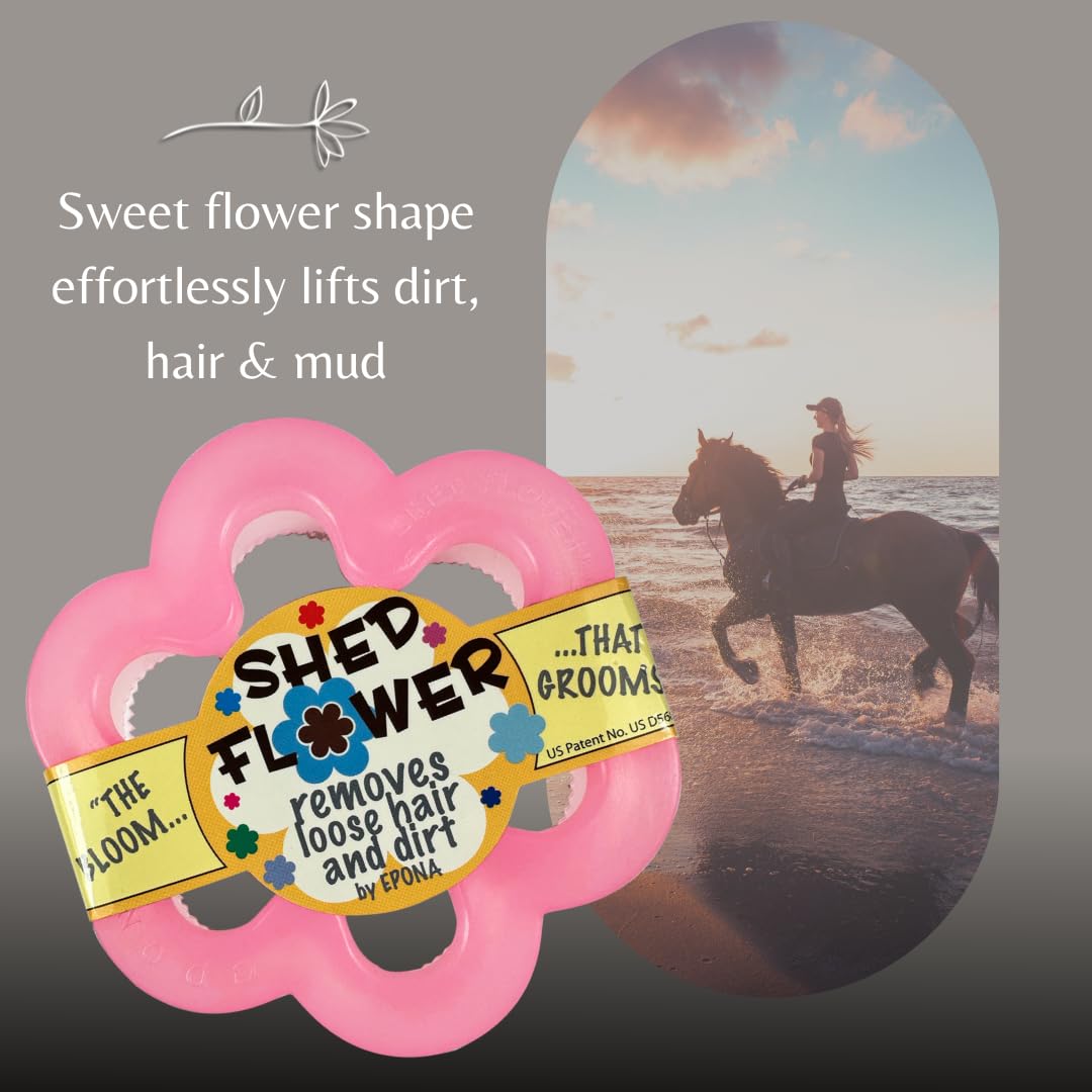 Epona Shed Flower Horse Grooming Tool - Effective Deshedding Brush for Horses & Ponies - Perfect for Stable, Ranch & Show Grooming
