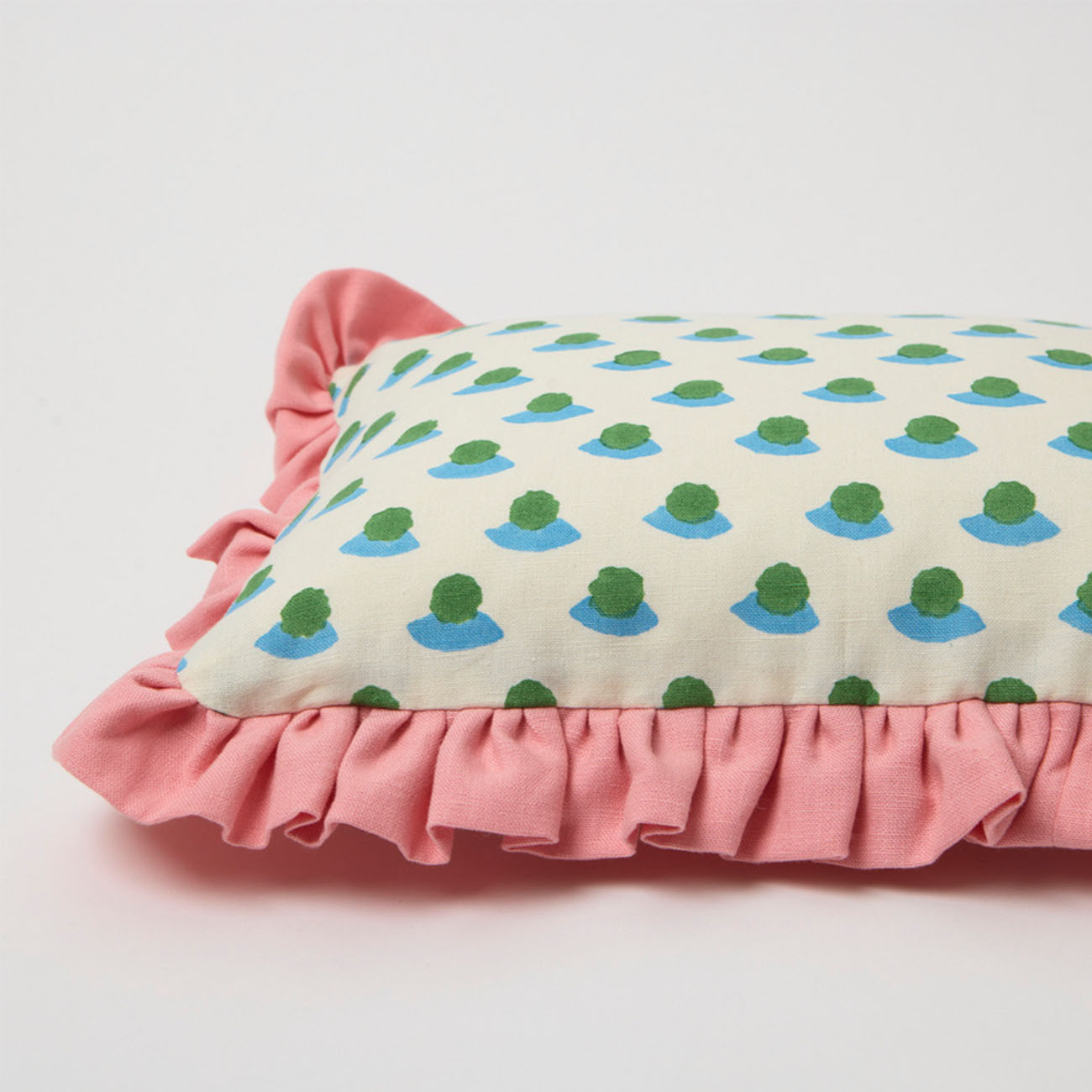 Soft Cushion with Frill Berry Grass Sky Stripe Pink Design - Perfect for Living Room Sofa, Bedroom Decor, and Cozy Home Styling