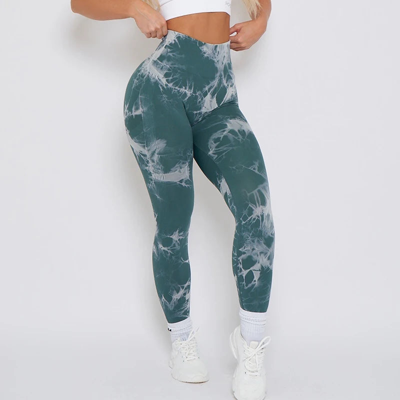 2023 Women's Seamless Tie-Dye Lightning Marble Leggings - High Waisted Gym Workout Pants for Running, Yoga & Fitness | Bubble Gum Color Bum Shaping Activewear for Women