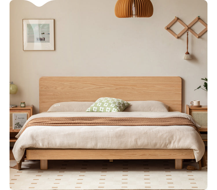 Solid Oak Wood Suspension Bed - King Size Platform Bed Frame with Large Headboard - Perfect for Master Bedroom & Modern Home Decor