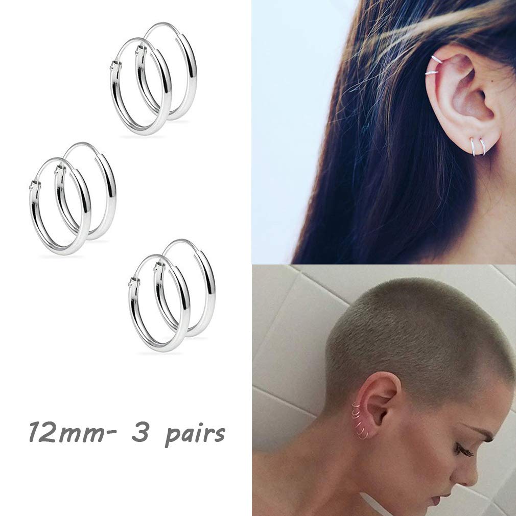 EPIRORA 925 Sterling Silver Hoop Earrings Set - 3 Pairs Small Cartilage Hoops for Women & Men | Hypoallergenic Tragus, Nose & Lip Rings | Perfect for Everyday Wear, Gifts & Piercing Jewelry