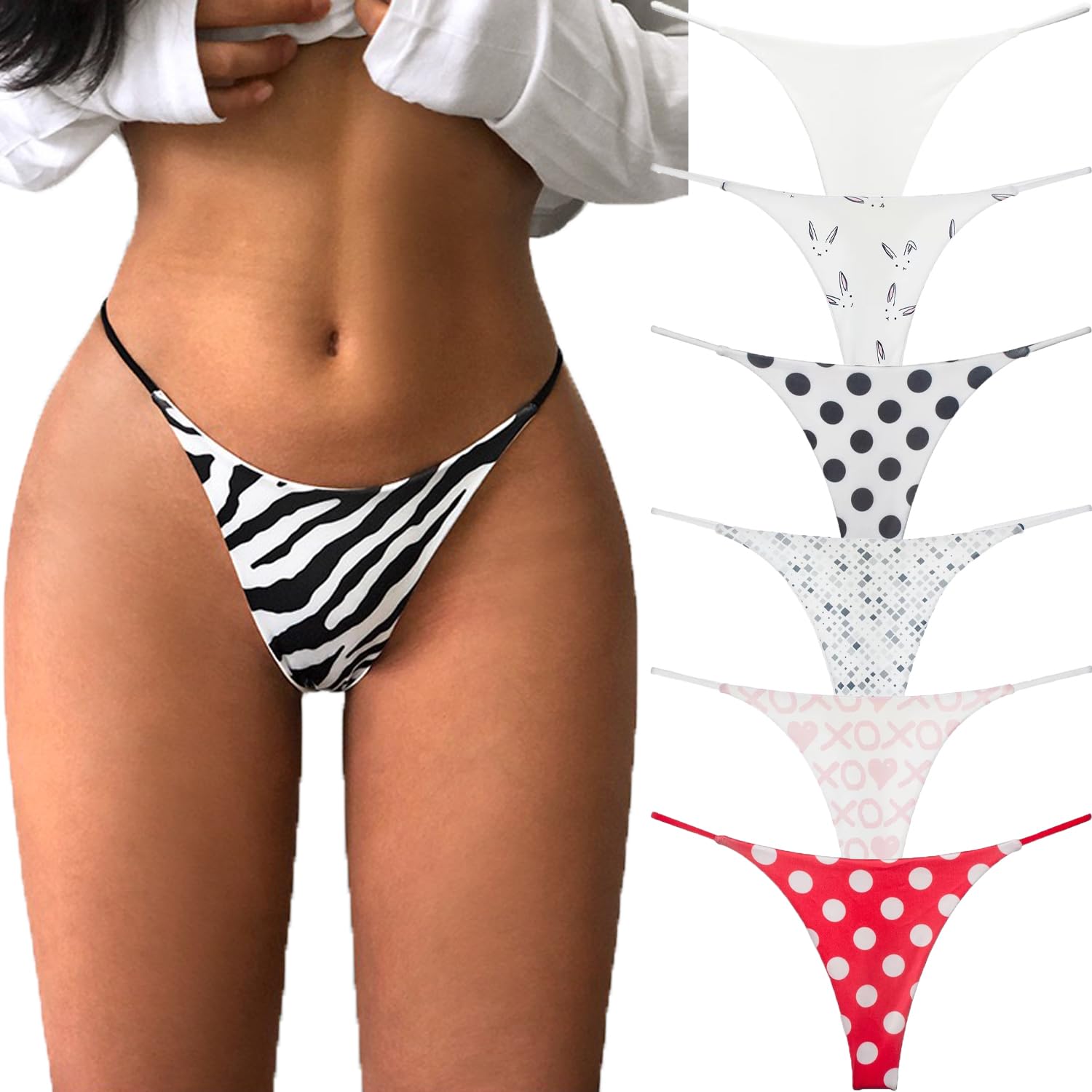 VISSAY Women's Seamless Cotton G-String Thongs - No Show Comfortable Underwear 6 Pack - Low Rise Breathable Panties for Everyday Wear, Yoga & Workout - Plus Size Available