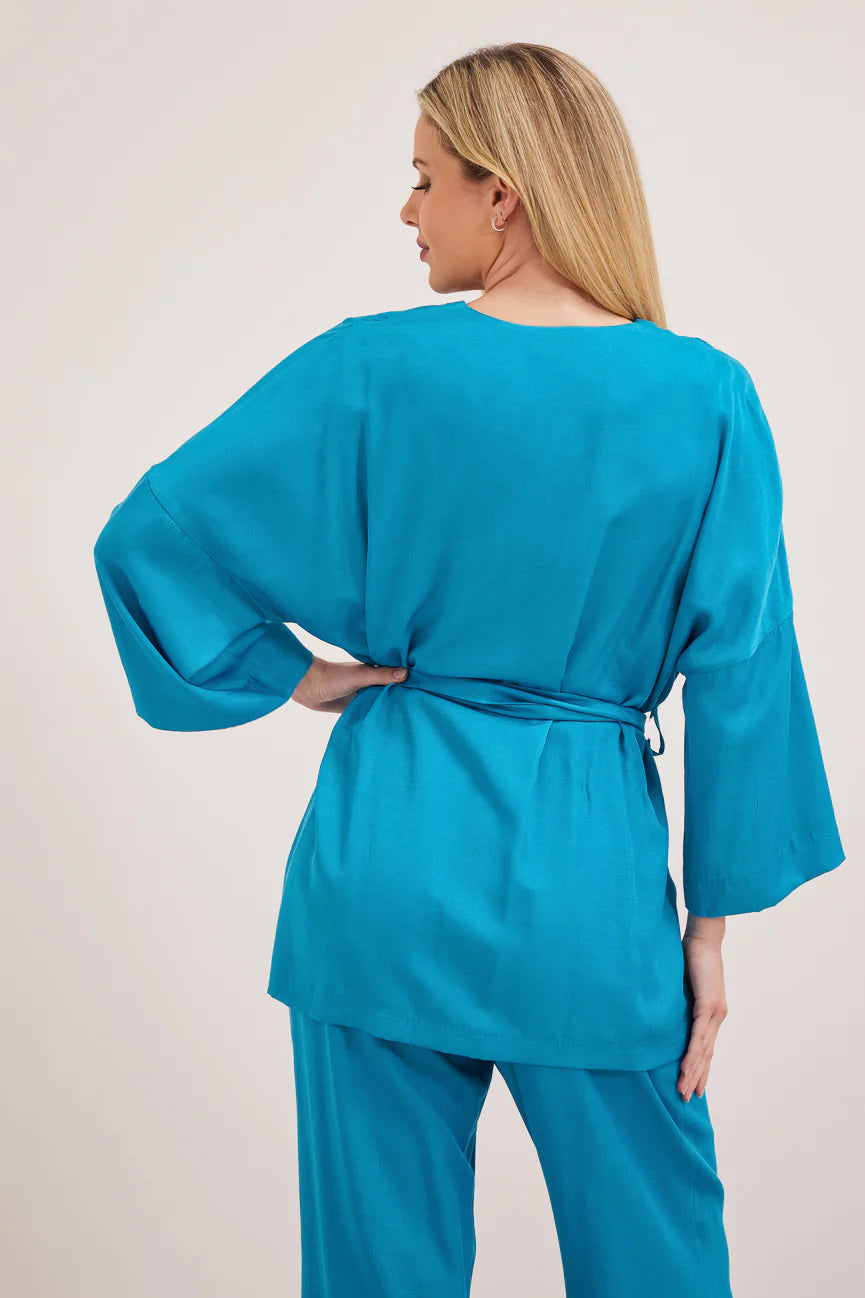 CLARISE Kimono Style Jacket for Women - Lightweight Turquoise Cover Up - Boho Chic Loose Fit Cardigan for Beach, Vacation & Summer Outfits