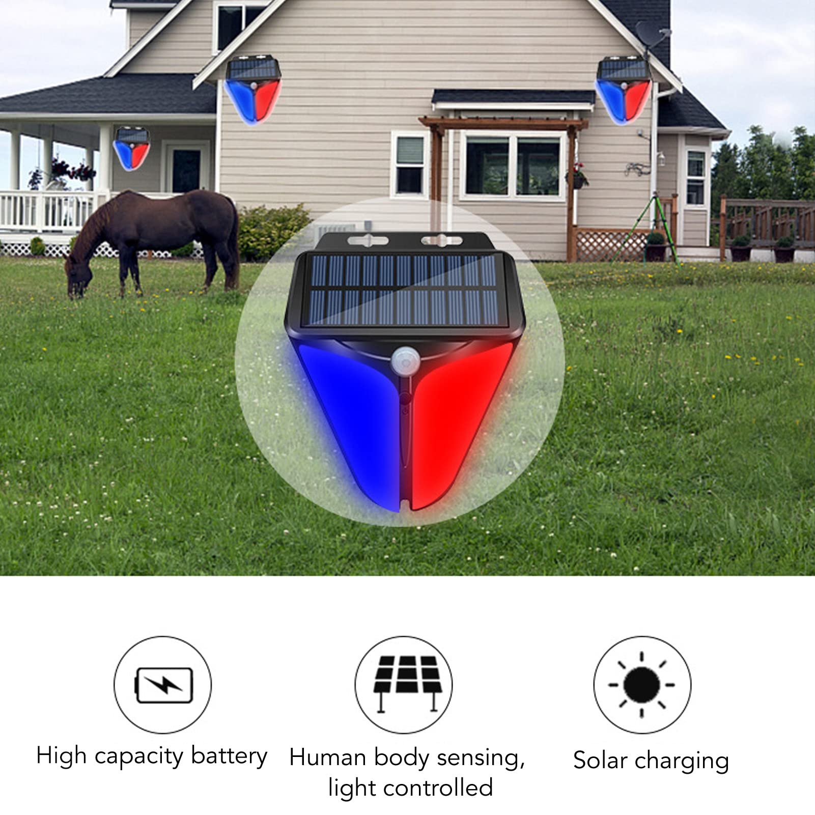2023 Upgraded Solar Strobe Warning Light with 129dB Alarm - 4 Modes, IP65 Waterproof Motion Sensor Security Light for Yard, Orchard, Fence, Railings | Perfect for Home Security, Construction Sites & Emergency Alerts