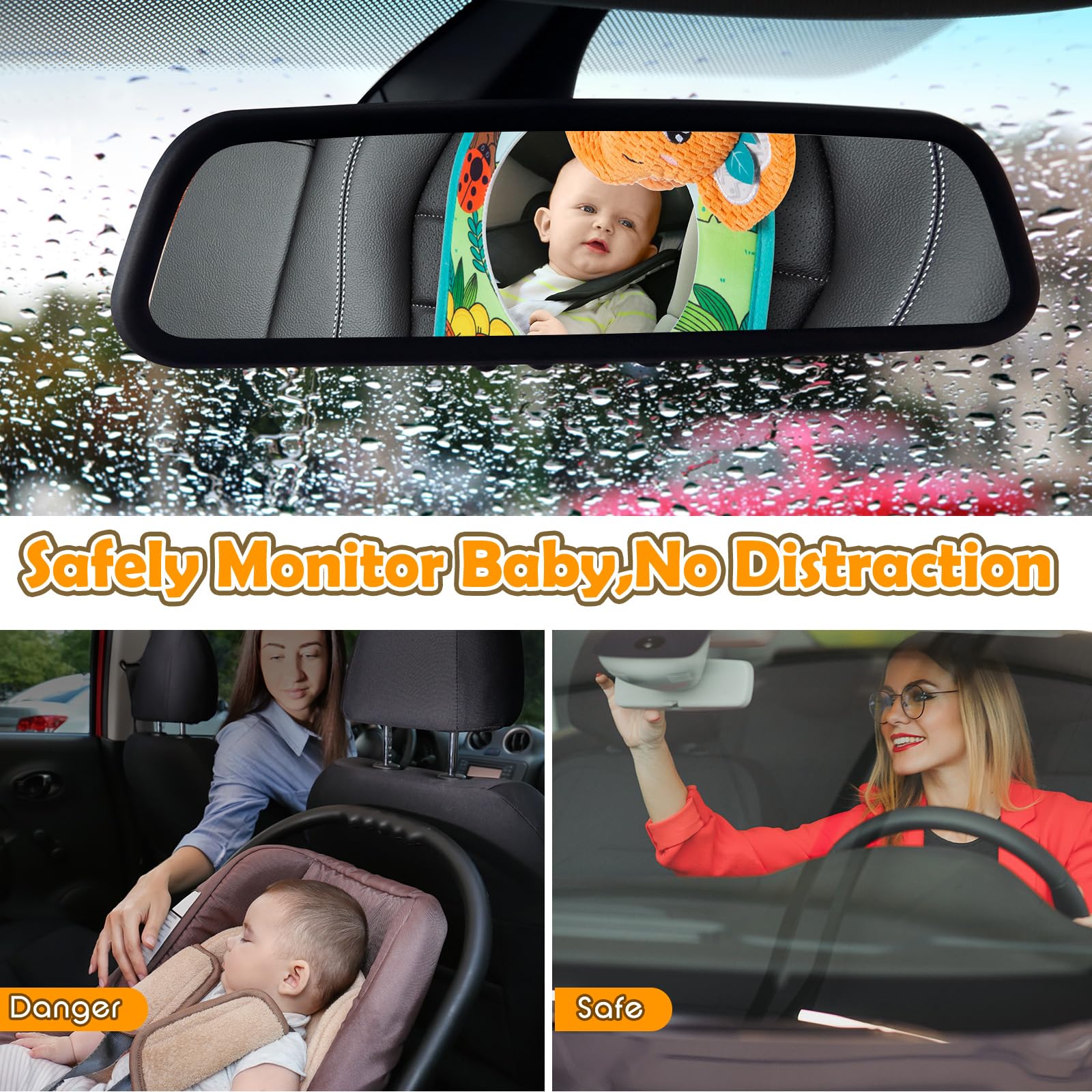 Baby Car Mirror & Toy Set for Rear Facing - Safe Travel Activity Center with Hanging Toys for Infants 0-18 Months - Perfect for Road Trips & Long Car Rides (Gender Neutral Design)
