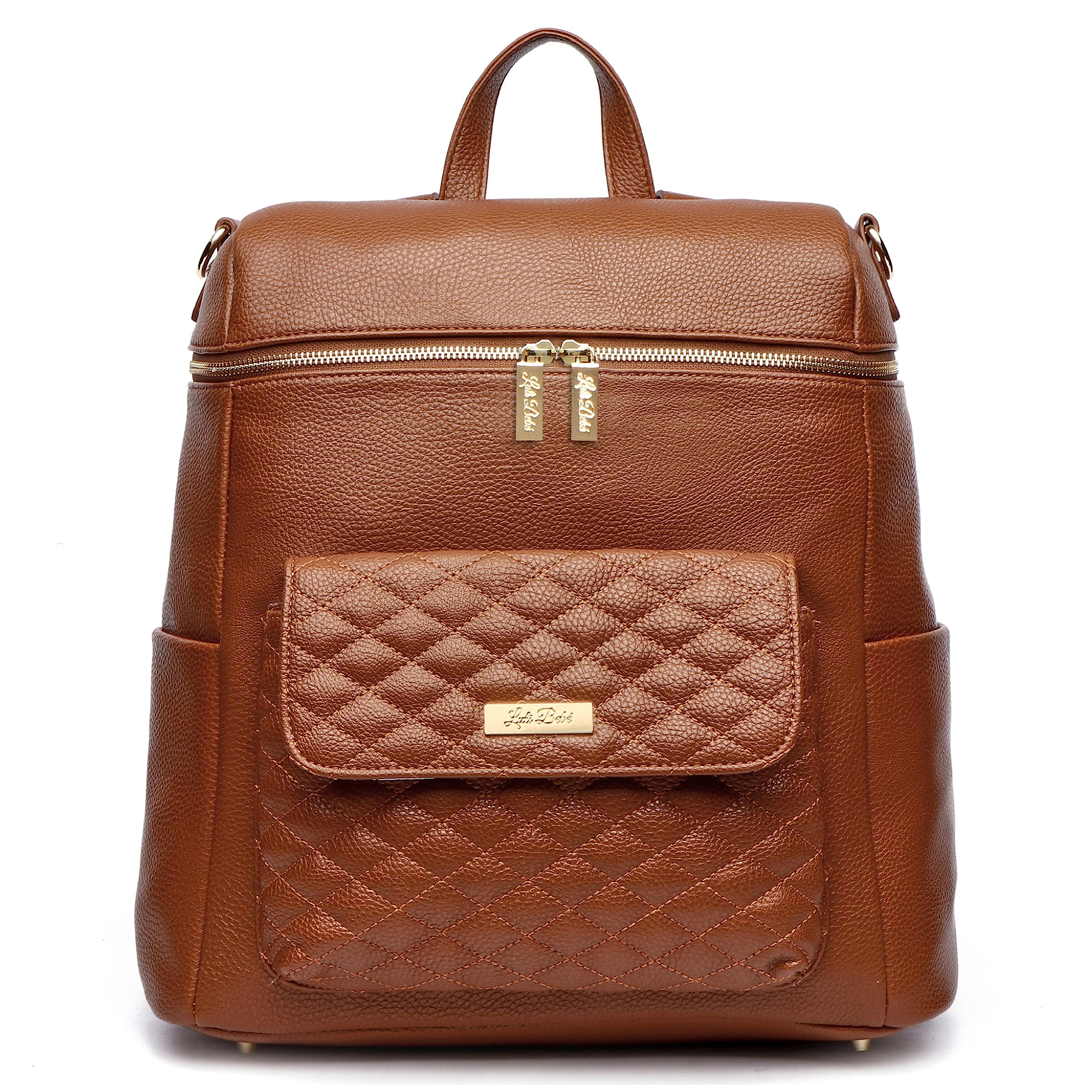 Luli Bebe Monaco Large Vegan Leather Diaper Backpack for Women - Stylish Baby Bag with Changing Pad, Roomy & Multipurpose (Caramel Brown) | Perfect for Travel, Daycare & On-the-Go Moms