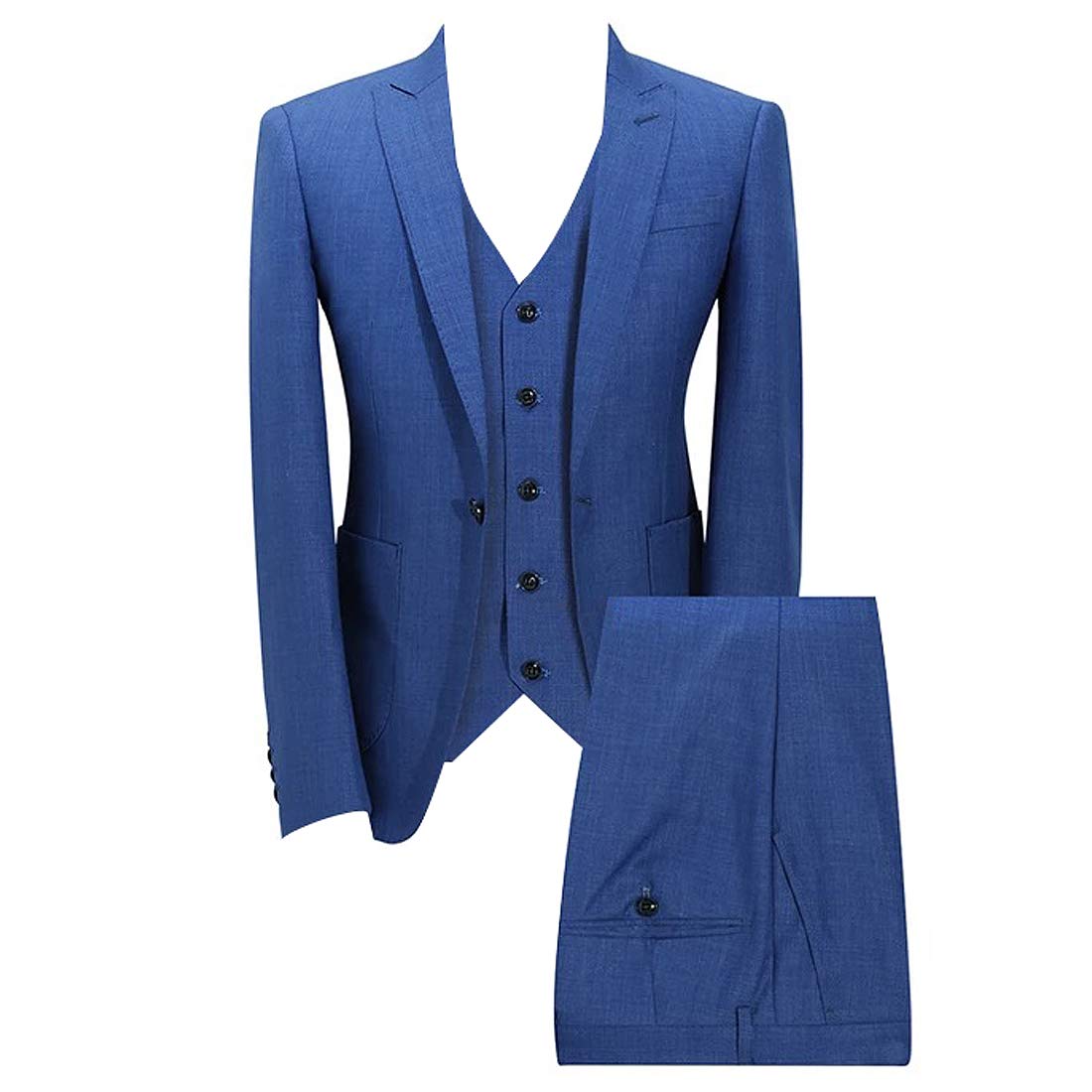 Men's 3-Piece 1-Button Flat Collar Slim Fit Wedding Suit Set - Groomsmen & Formal Occasion Attire for Weddings, Prom, Business Events