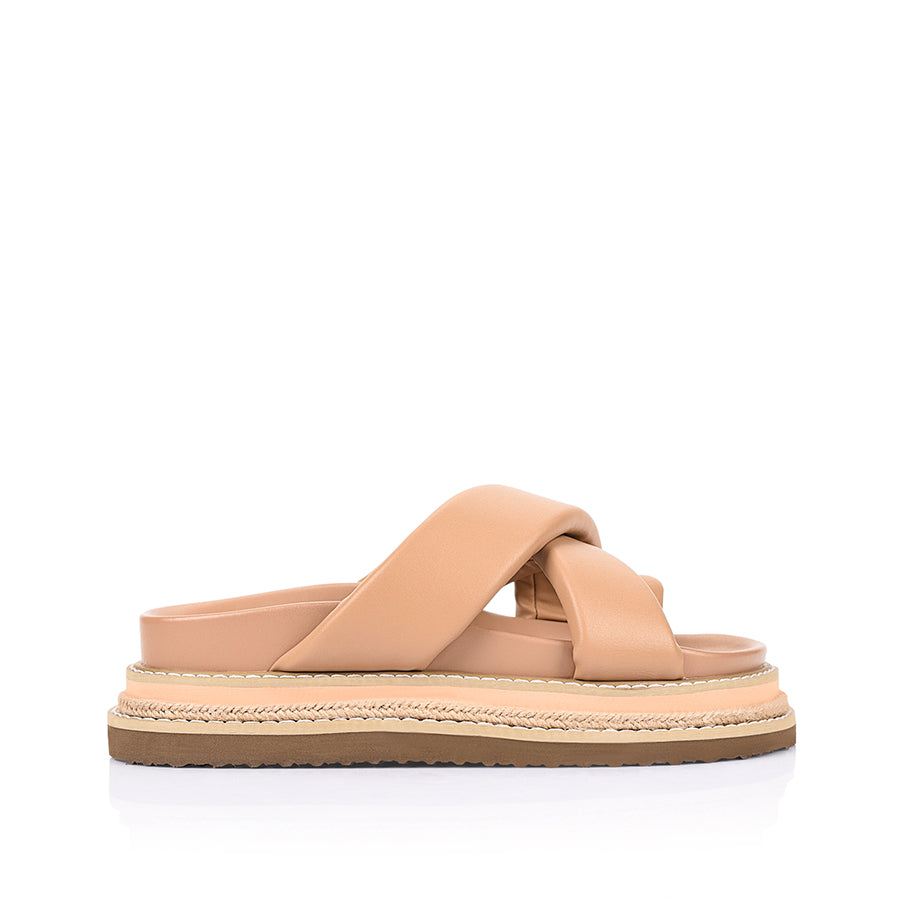 Thelma Flatform Slides for Women - Dark Camel Tan Comfortable Summer Sandals | Perfect for Beach, Pool, and Casual Outfits