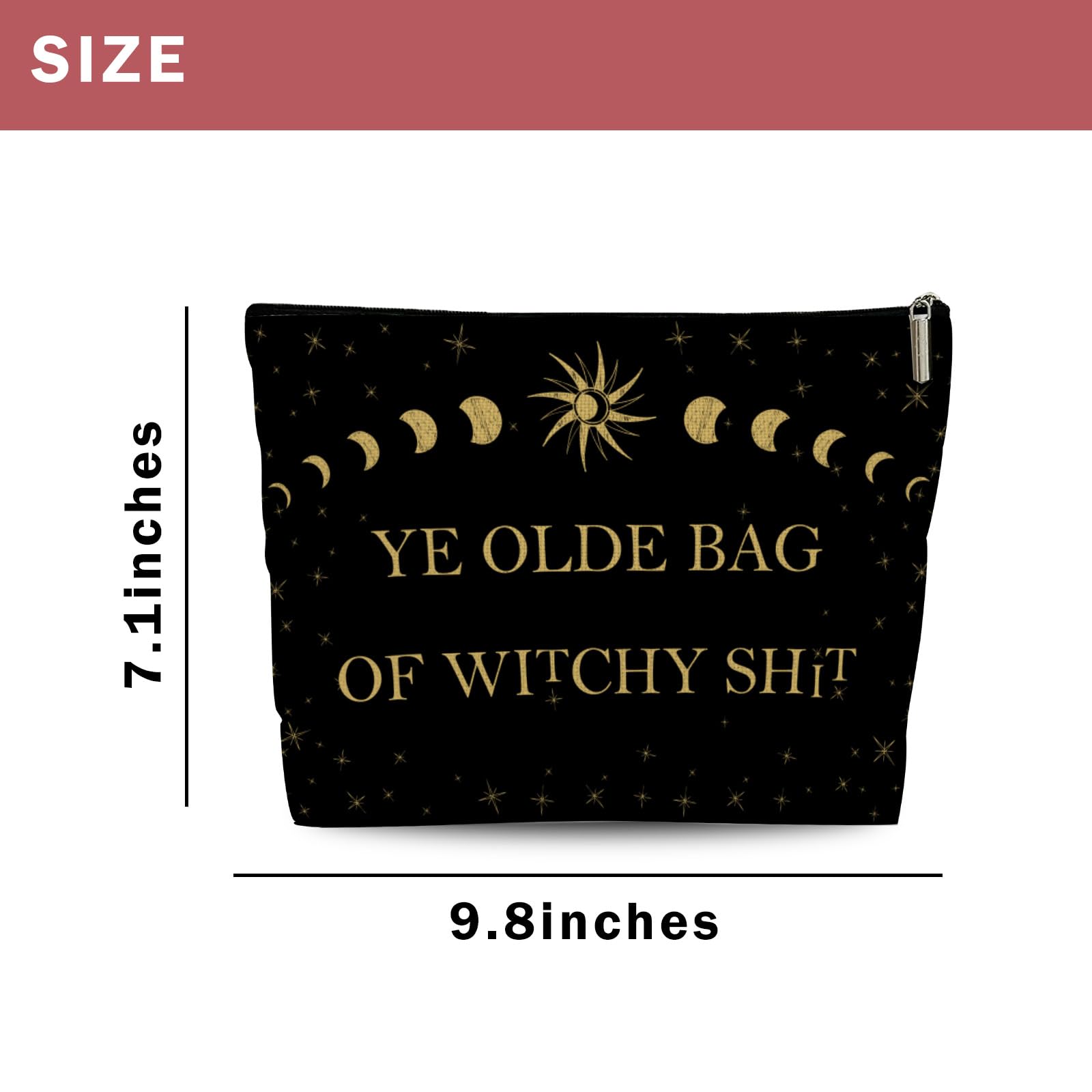 Witchy Makeup Bag for Women - Halloween & Birthday Gifts - Black Zipper Cosmetic Pouch for Travel & Parties