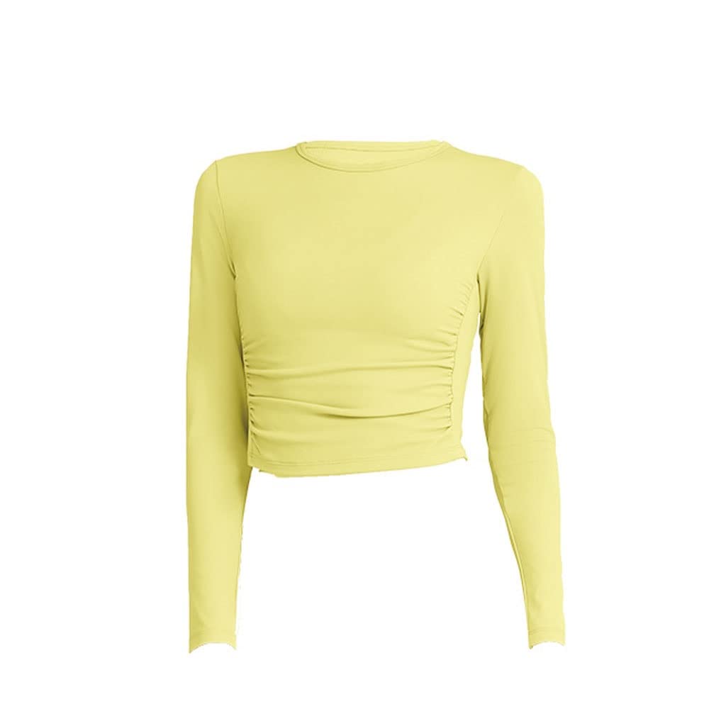 HSQMA Women's Long Sleeve Workout Shirts - Breathable Yoga Tops for Gym, Running & Fitness - Moisture Wicking Athletic Tee for Women (Yellow, Size L) | Perfect for Yoga, Pilates & Outdoor Activities