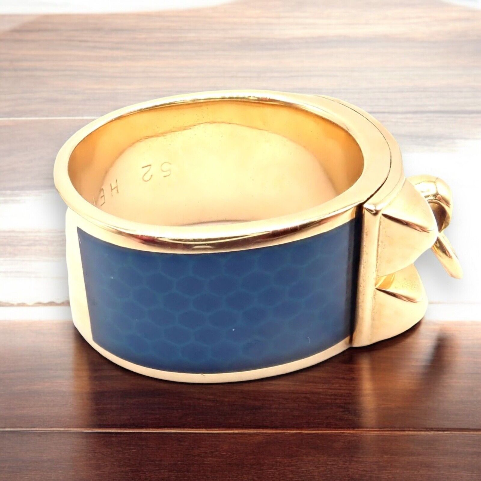 Authentic Hermes Collier de Chien 18K Yellow Gold Blue Enamel Band Ring - Size 6 - Luxury Fashion Jewelry for Women, Perfect for Parties, Weddings & Special Occasions