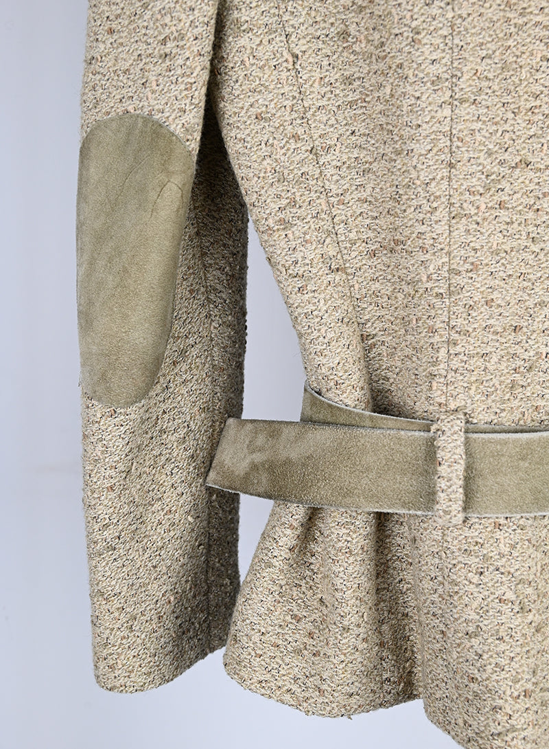 Chanel Beige Blazer with Waist Belt Size 42 - Elegant Women's Jacket for Office, Party & Formal Events