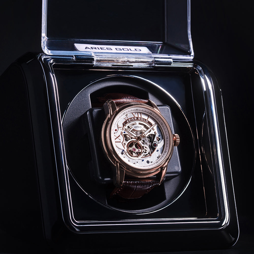 ARIES GOLD INFINUM EL TORO Rose Gold Men's Watch with Genuine Brown Leather Strap - Luxury Dress Watch for Business, Formal Occasions & Gifts
