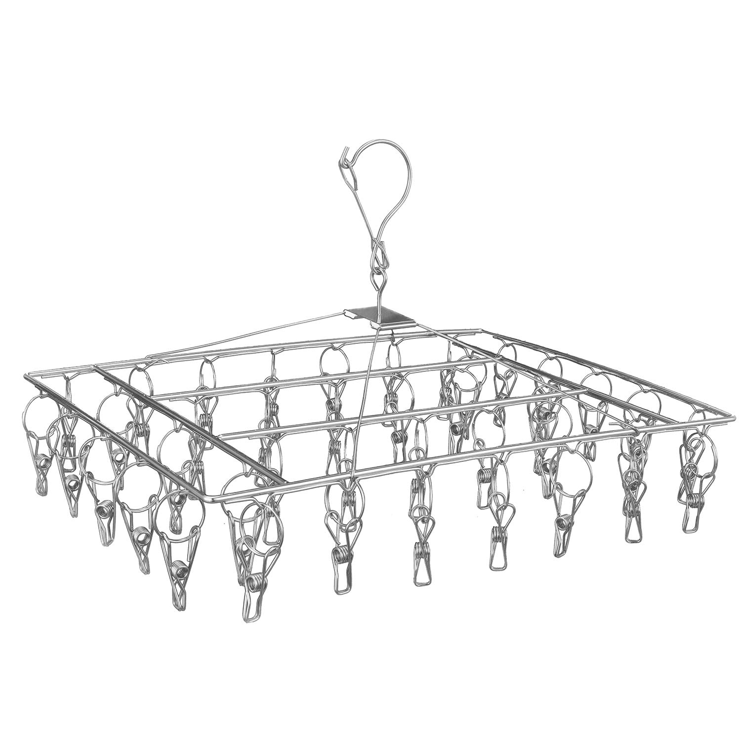 JAUREE Stainless Steel Clothes Drying Rack with 40 Clips - Heavy Duty Laundry Hanging Rack for Indoor & Outdoor Use - Perfect for Socks, Underwear, Towels, Baby Clothes - Ideal for Balcony, Courtyard, Apartment, Laundry Room