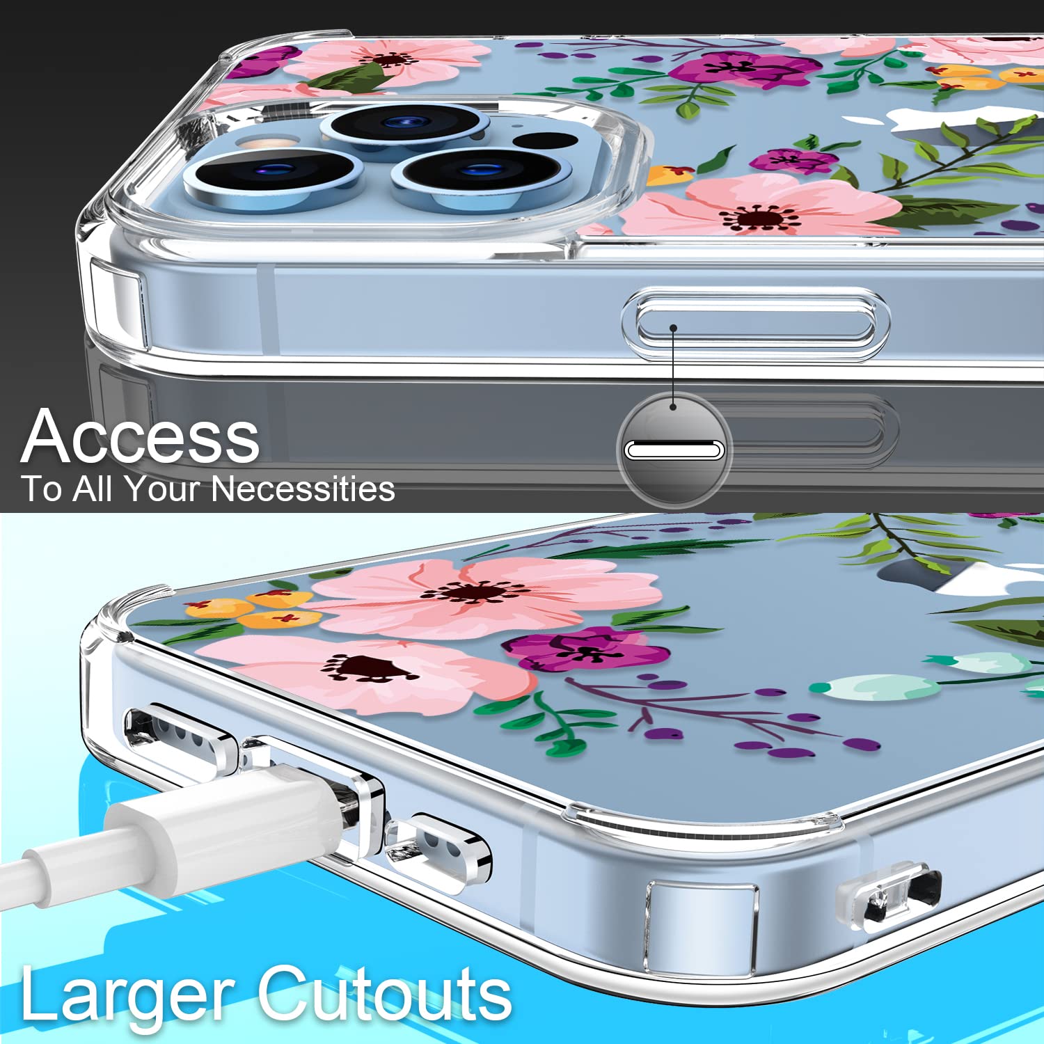 GiiKa iPhone 13 Pro Case with Screen Protector - 6.1 Inch Clear Shockproof Protective Case for Women, Floral Design Hard Case with TPU Bumper Cover - Perfect for Everyday Use, Work, and Travel Protection