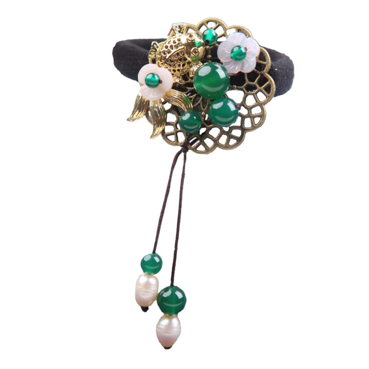 Lurrose Pearl Hair Tie Set - Vintage Flower Headpiece Wedding Hair Accessories, Thick Hair Rope Ponytail Holder for Women (1PC) - Perfect for Bridal, Hanfu Styling and Everyday Elegant Looks