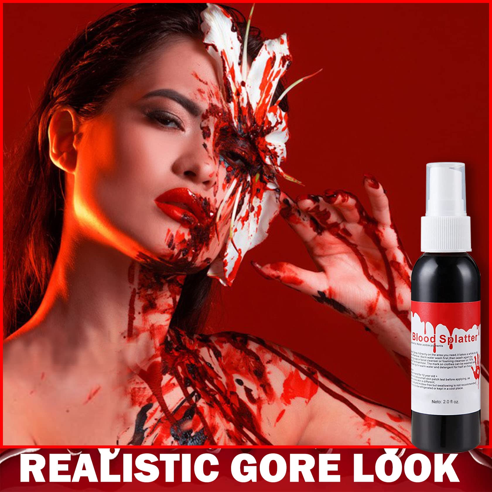 Halloween Fake Blood Makeup Spray - 2.1Oz (60ml) SFX Special Effects for Zombie, Vampire & Clown Costumes | Blood Splatter for Clothes & Cosplay | Perfect for Halloween Parties, Horror Events & Theatrical Performances