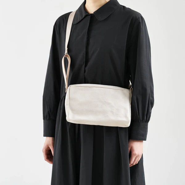 Kurashiki Hampu Canvas 2-Way Handbag & Shoulder Pouch - Bluish Gray Japanese Canvas Crossbody Bag for Women | Perfect for Work, Travel & Everyday Use
