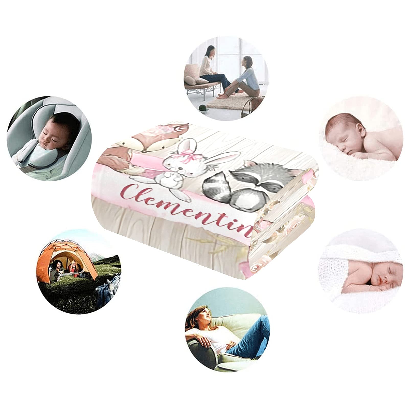 Personalized Baby Blanket with Name & Animals - Custom Soft Blankets for Newborns - Perfect Baby Shower Gift for Boys & Girls - Gender Neutral Nursery Decor - Ideal for Cuddling, Swaddling & Photo Props