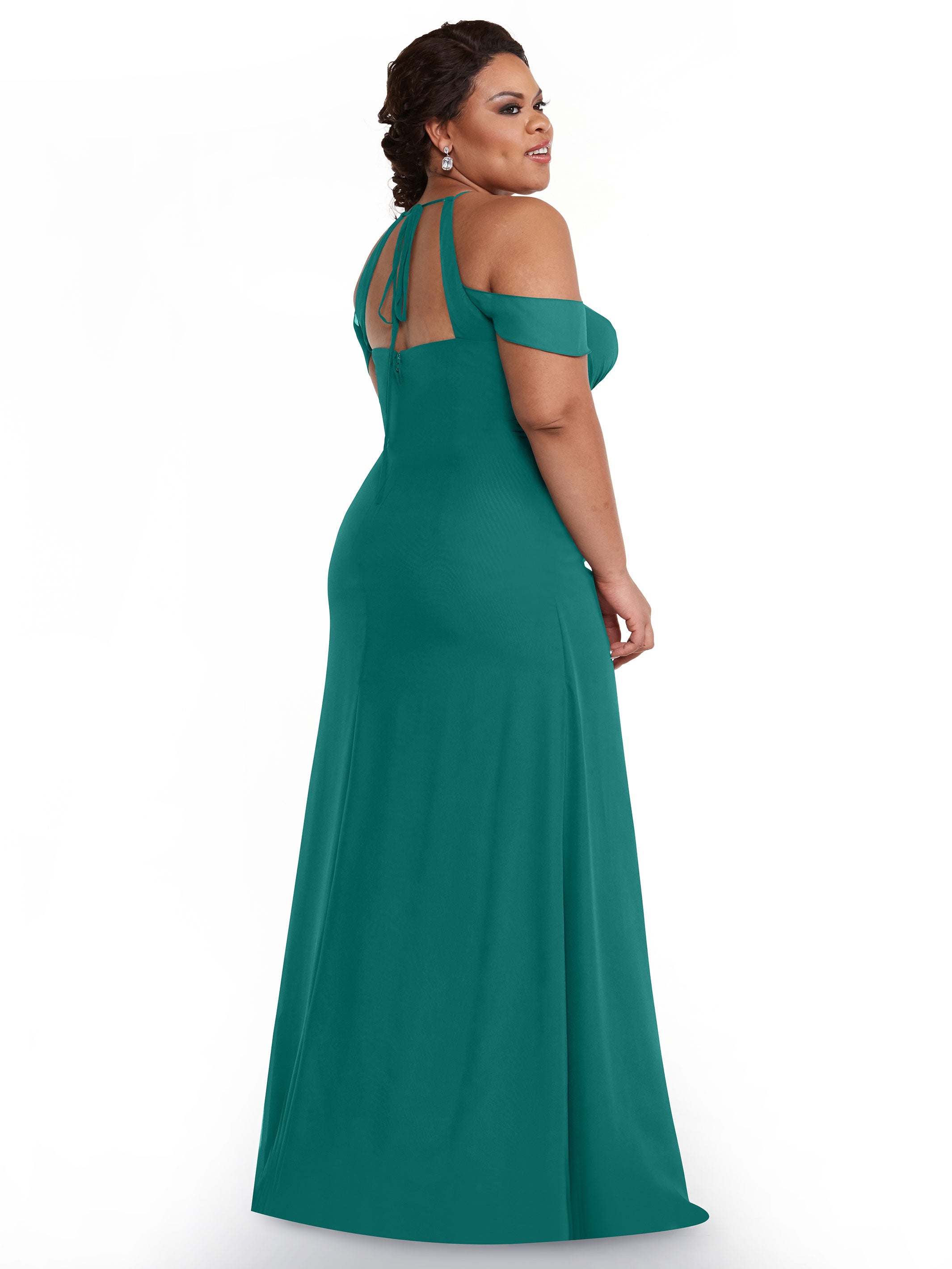 Elegant Off-the-Shoulder Chiffon Bridesmaid Dress with Halter Neckline - Perfect for Weddings, Formal Events & Special Occasions