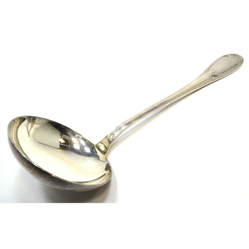 Vintage ERCUIS Silver Plated French Soup Ladle with Wave Pattern - Elegant Serving for Fine Dining & Special Occasions