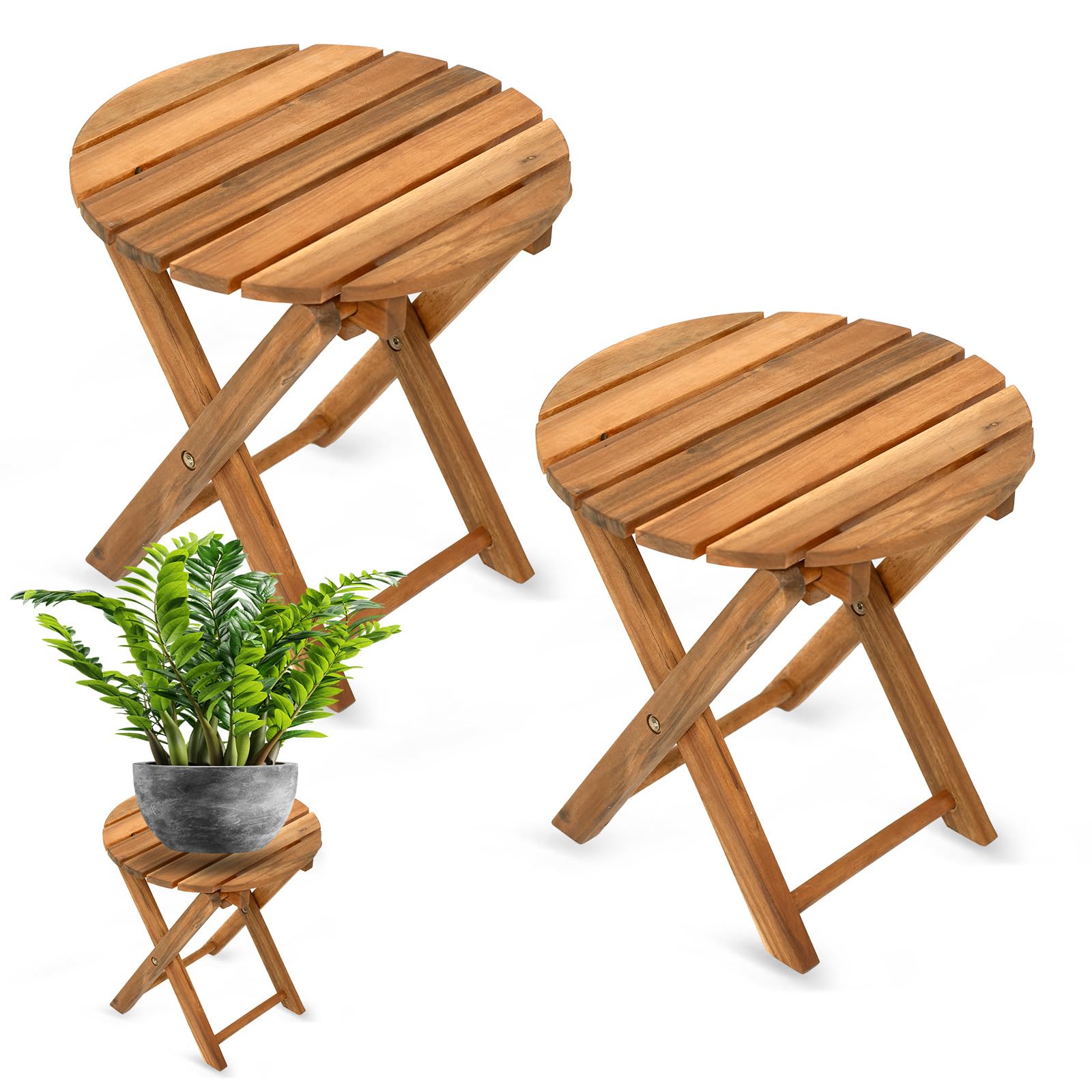 2-Pack Small Folding Wooden Tables - Round 13