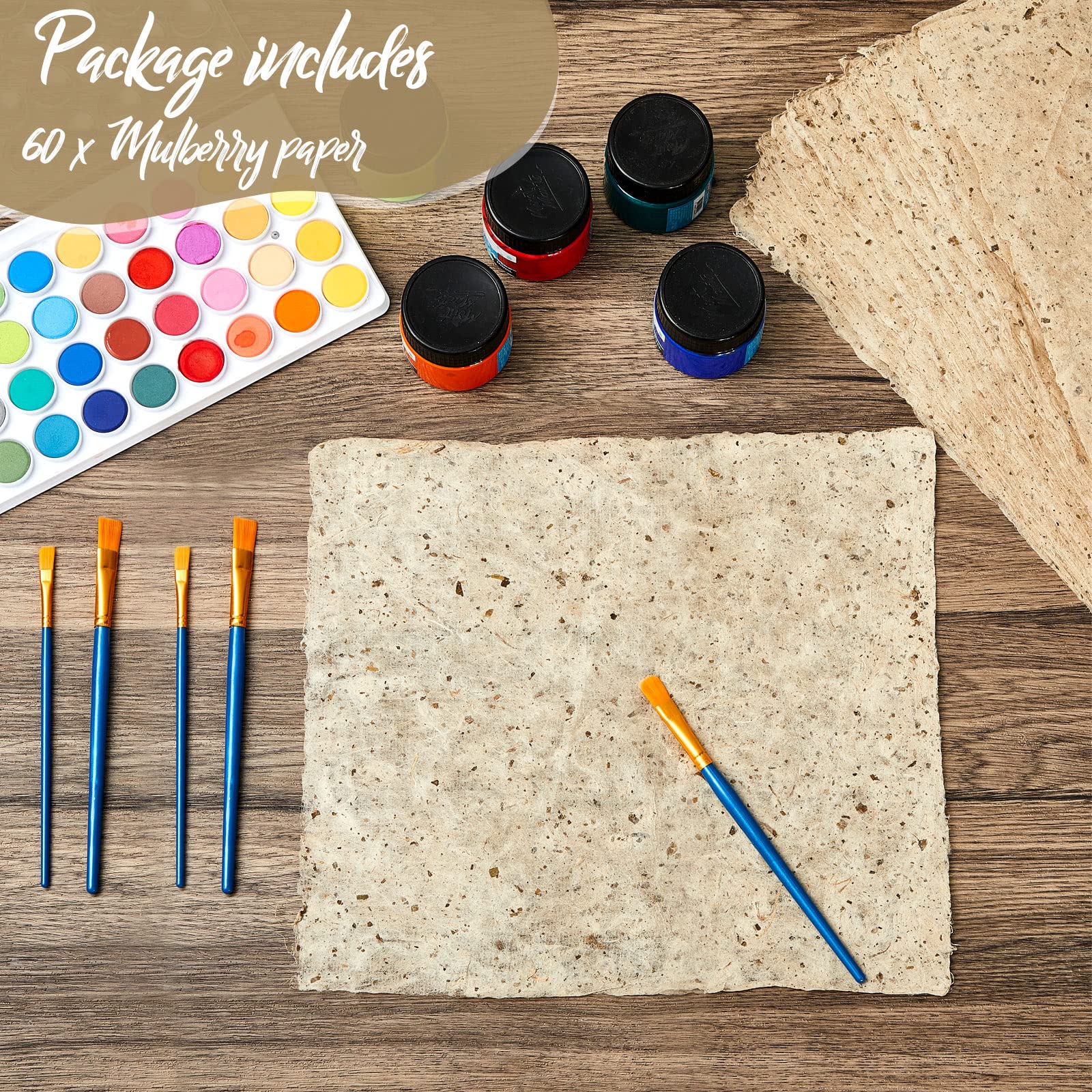 Henoyso 60 Sheets Mulberry Paper for Decoupage - 16 x 12 Inch Handmade Rice Paper for Calligraphy, Scrapbooking, Drawing & DIY Painting - Perfect for Art Projects, Wedding Invitations & Home Decor