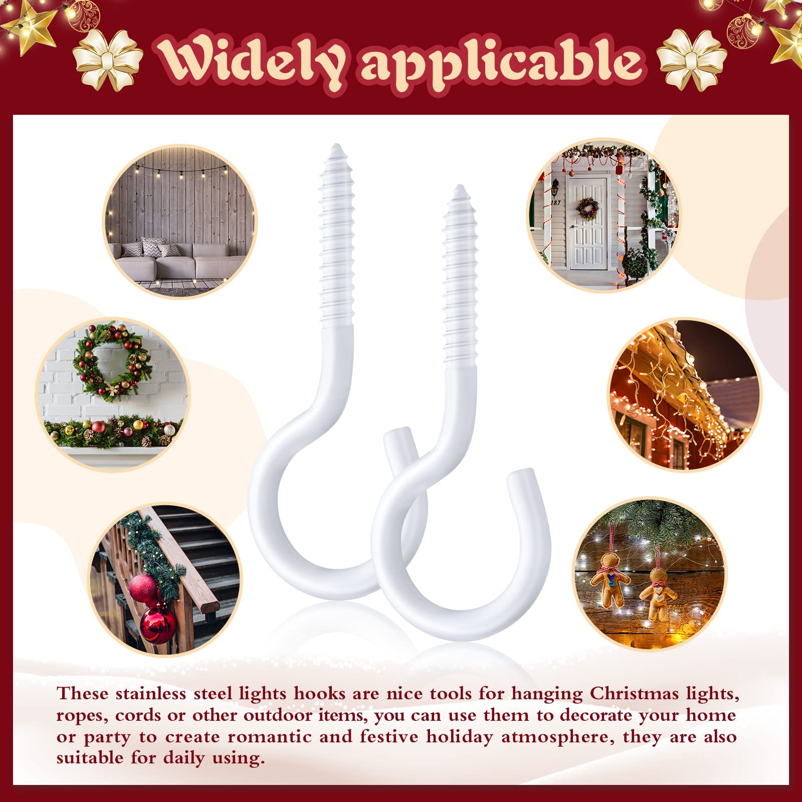 Mudder 30-Piece White Christmas Light Hooks - Outdoor Screw-In Hangers for String Lights, Fairy Lights, LED Decor - Perfect for House, Garage, Party & Holiday Decorations