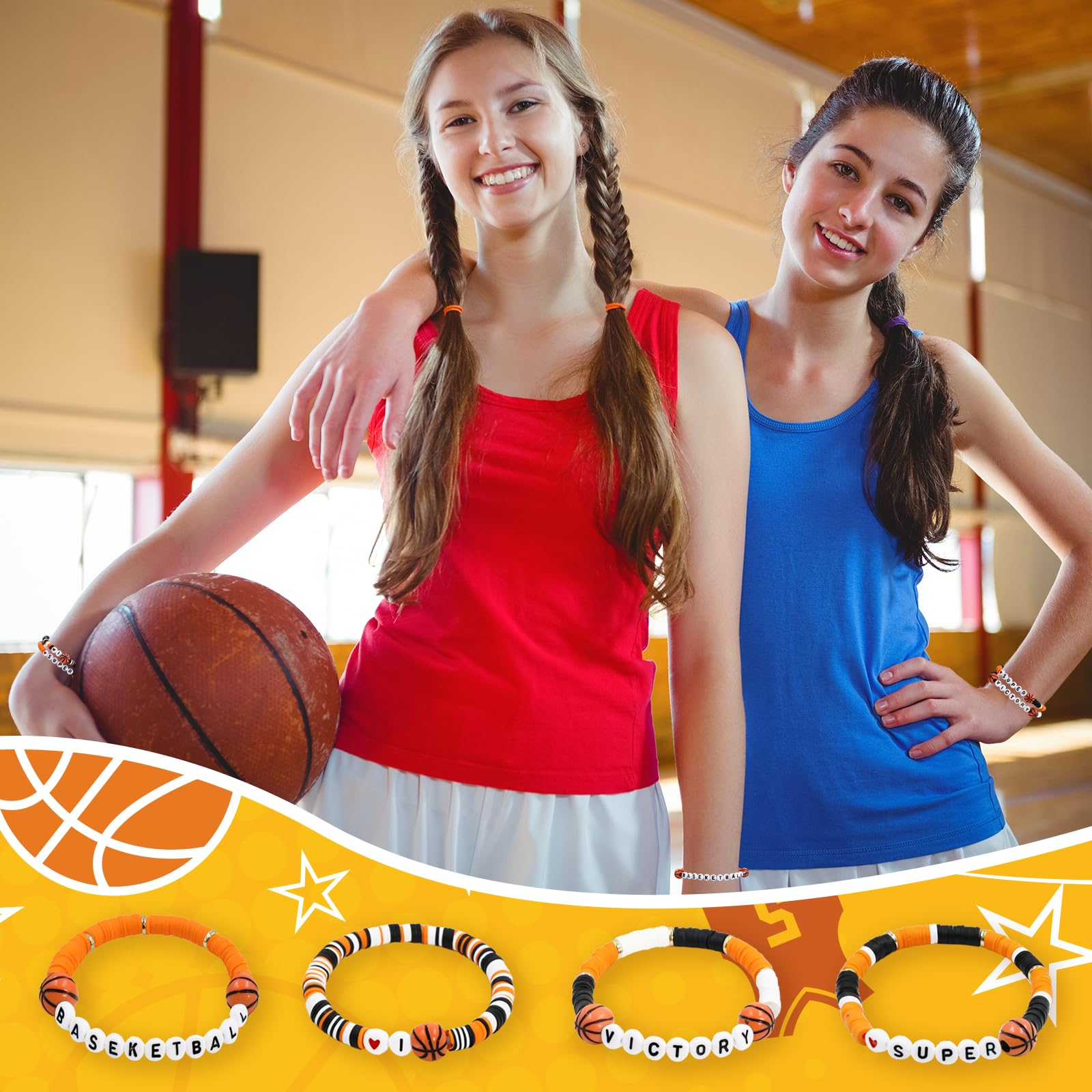48pcs Sports Charm Bracelets - Adjustable Beaded Clay Bracelets for Soccer, Softball, Basketball Players | Perfect Sports Gifts for Teens & Adults | Great for Game Days, Team Events & Fan Appreciation