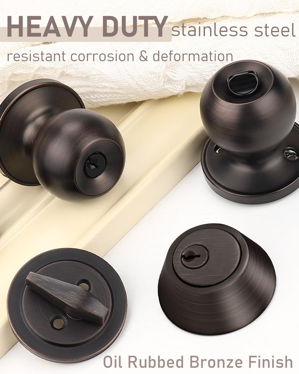 2 Pack Oil Rubbed Bronze Door Lockset - Keyed Alike Deadbolt & Knob Set for Home Security