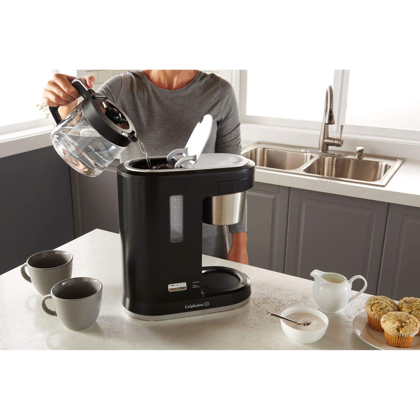 Calphalon Precision Control 10 Cup Coffee Maker - Programmable Drip Coffee Machine with Thermal Carafe, Matte Black - Perfect for Home, Office & Entertaining